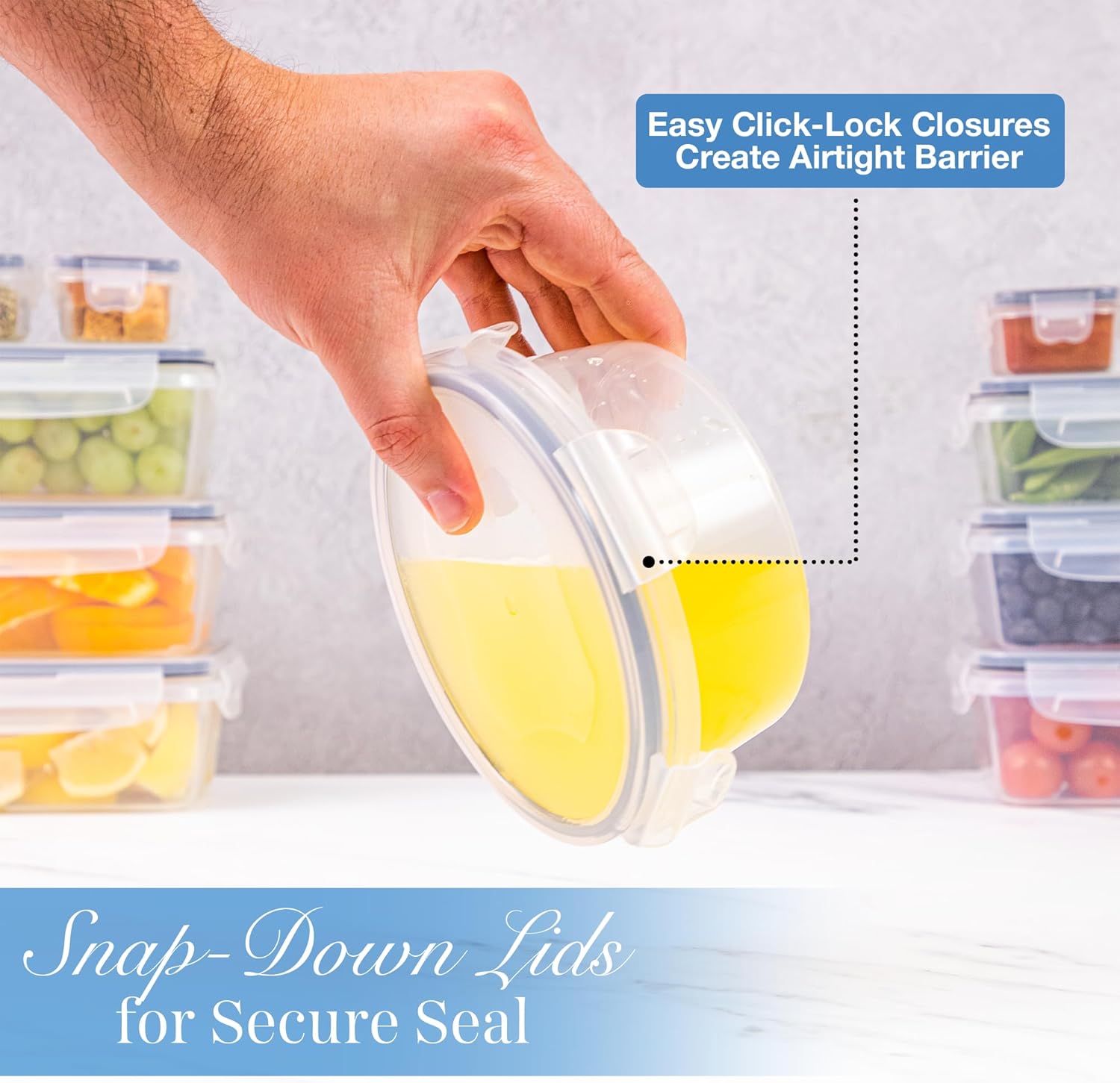 Detalle de nuovva Airtight Plastic Food Storage Containers Set (16pc) – 8 Containers with Lids