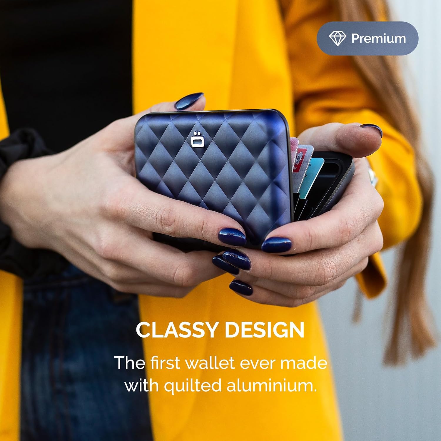 Thumbnail 2 de ÖGON Designs Helsinki Navy Blue RFID Card Holder (Rigid Aluminium, Quilted Effect)