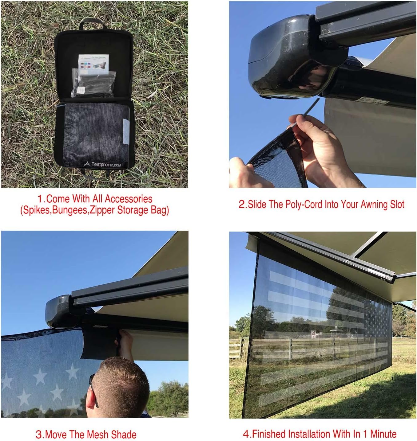 Detalle de Tentproinc RV Awning Sun Shade Screen 8' x 15' 3'' (American Flag) Black Mesh UV Blocker for Camper Trailers