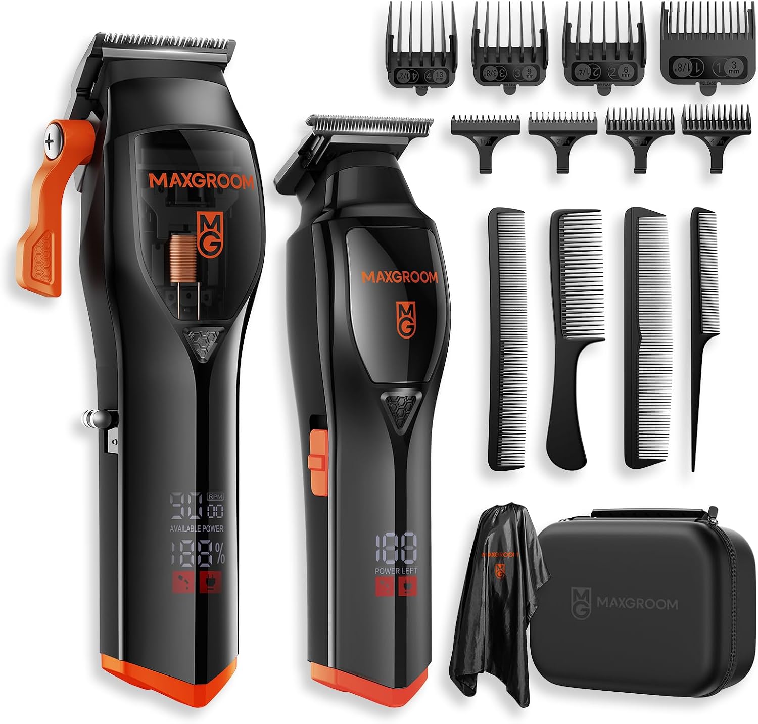 Detalle de MAXGROOM Haarschneidemaschine Profi Set – Diamantähnlich beschichtete Klingen, Keramik-Klingen, 9000 U/min Magnet-Motor, Zero-Gap Konturen, Akku, LED-Anzeige