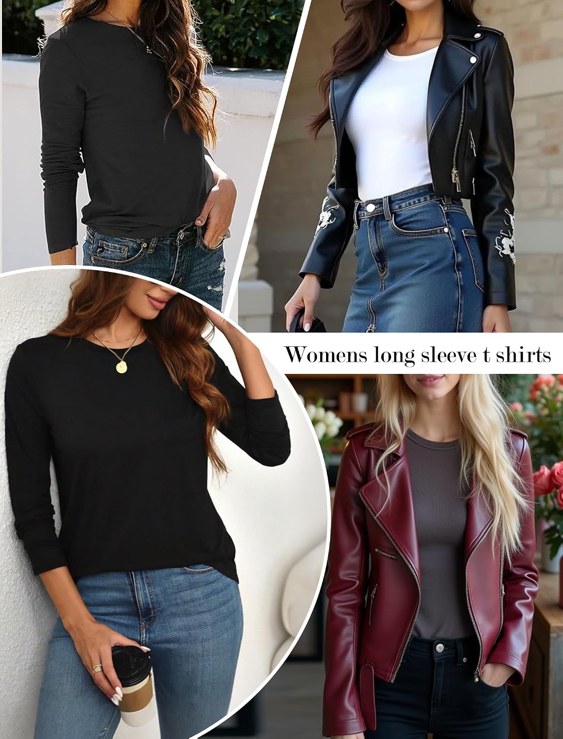 Detalle 2 de Ekouaer Women's Long Sleeve Shirts, 3-Pack Crew Neck Layering Tops