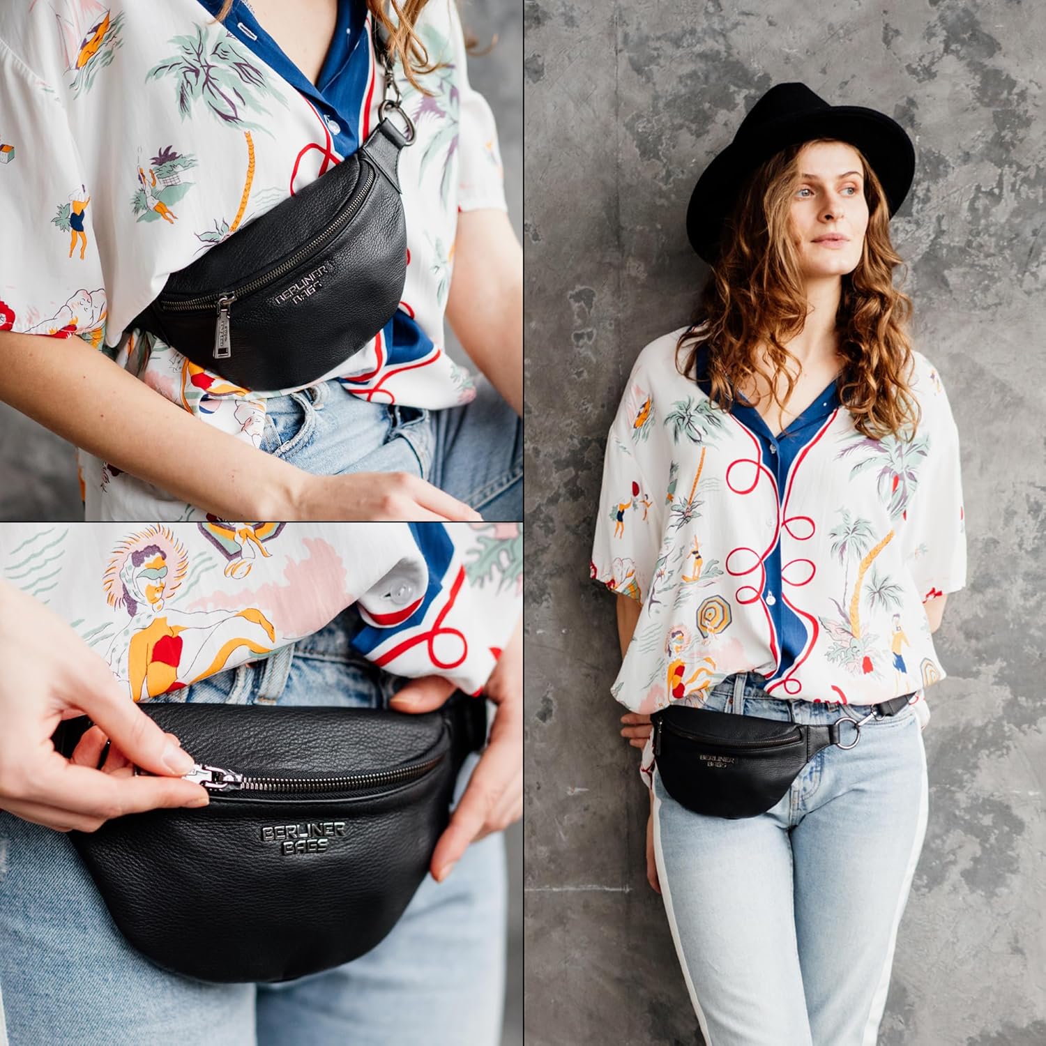 Thumbnail 6 de Berliner Bags Mona banane en cuir avec sangle réglable – noir