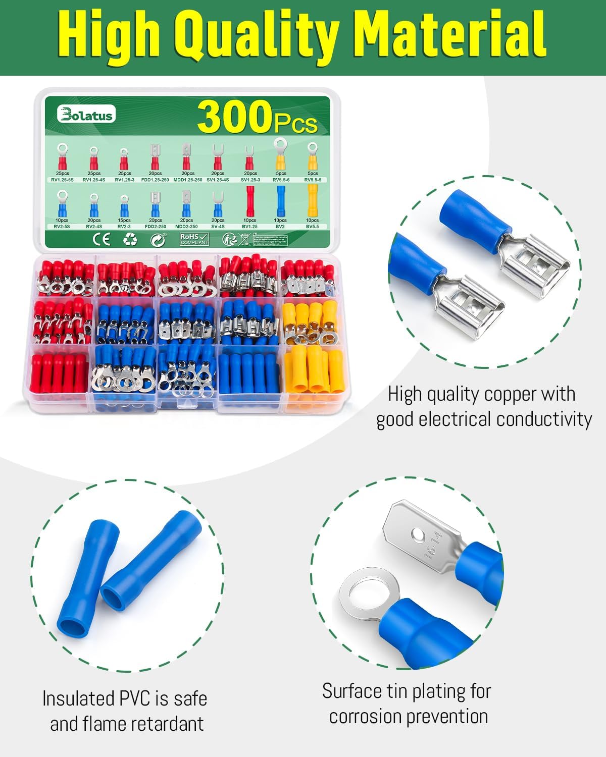 Thumbnail 4 de Bolatus 300Pcs Crimp Connectors 0.5-6.0mm²
