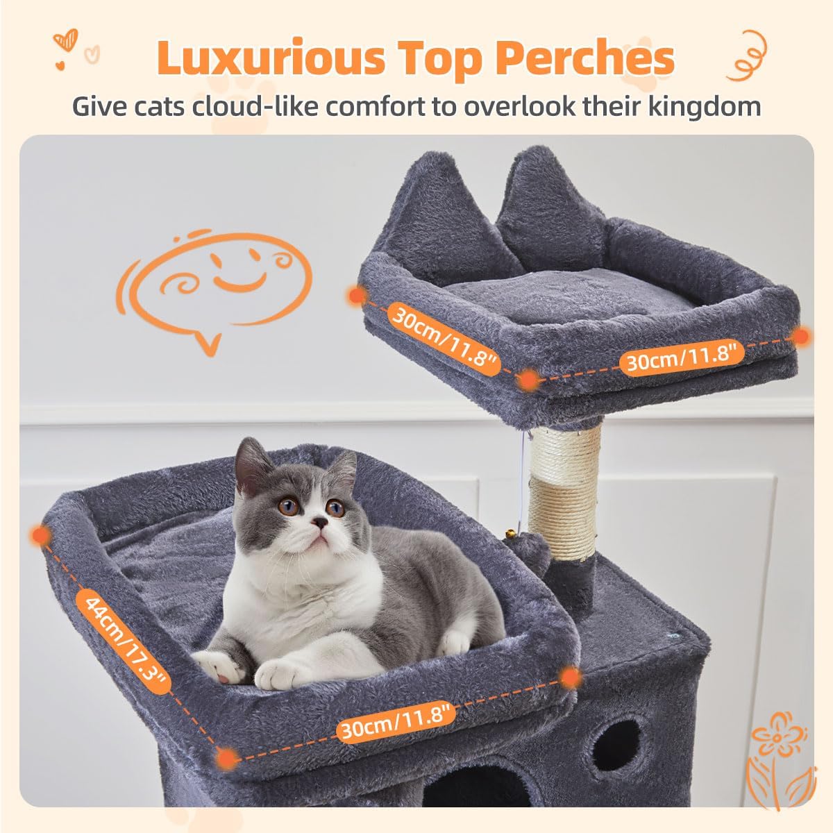 Detalle de Taoqimiao 180cm Cat Tree (MS026LG) with 8 Sisal Scratching Posts, Hammock & 2 Top Perches