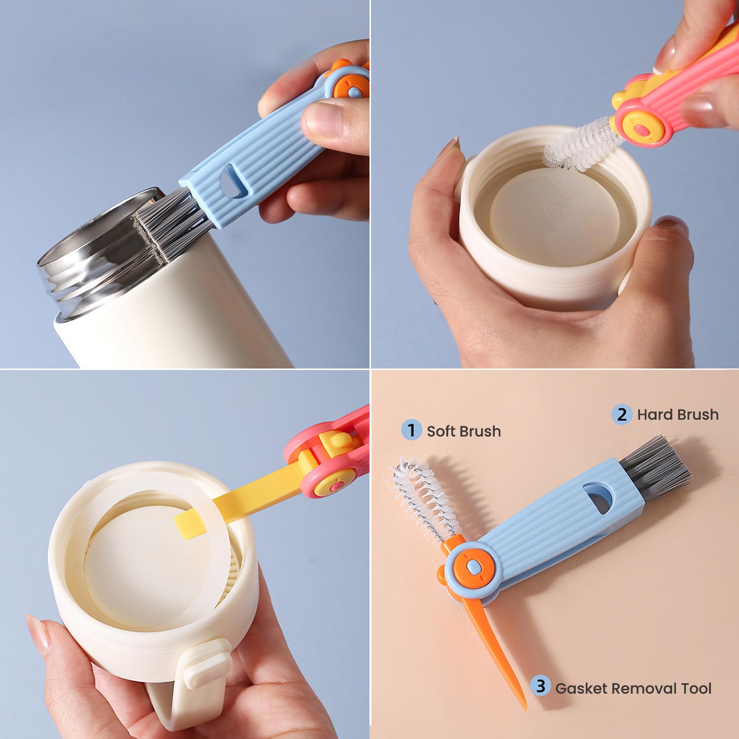 Detalle 2 de Ariseno 7-in-1 Baby Bottle Cleaner Set with Nylon & Silicone Brushes, Gray