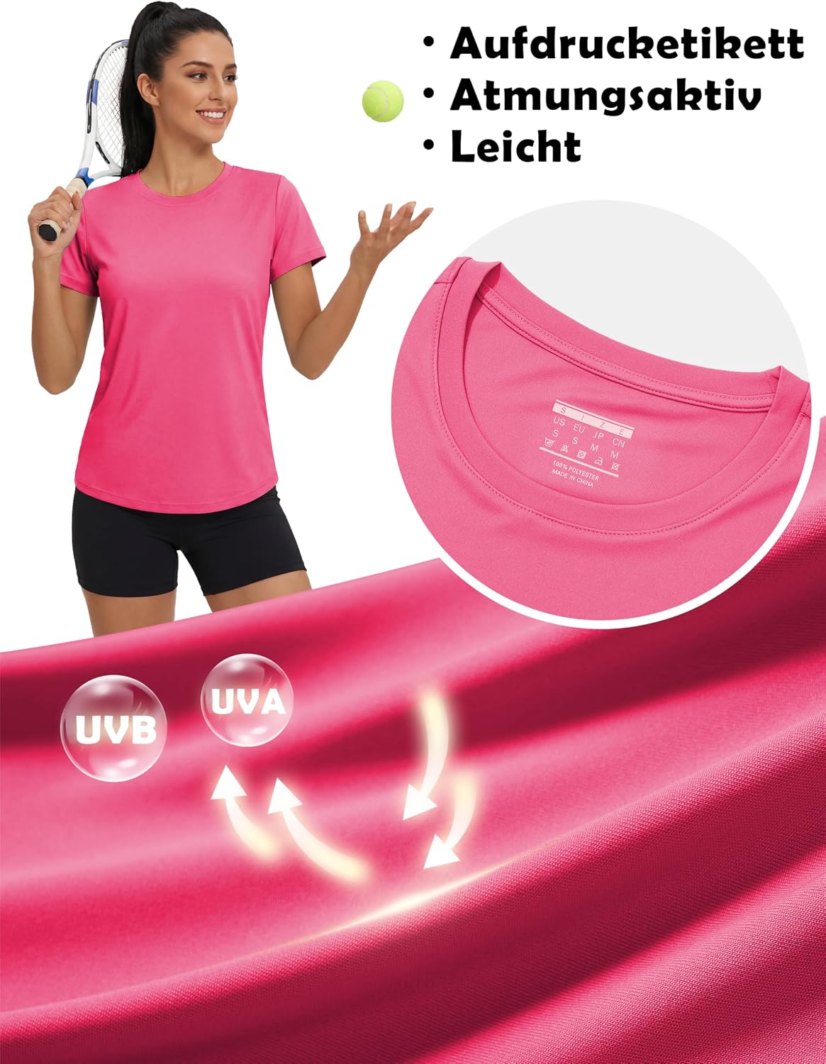 Detalle 2 de Maglietta leggera estiva da donna MAGCOMSEN con protezione UV UPF 50+ per fitness, jogging e escursioni