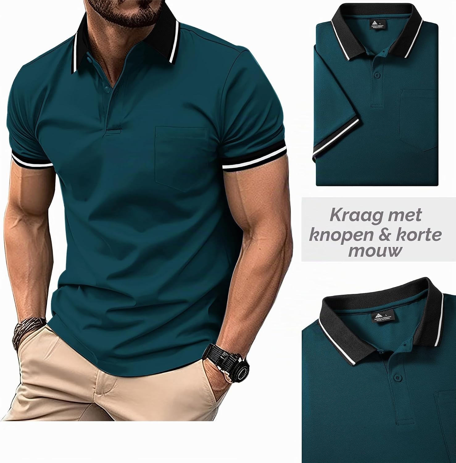 Detalle de JACKETOWN 3-pack herenpoloshirts met korte mouwen, lichtgewicht en ademend