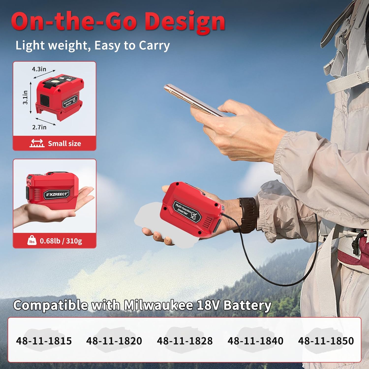 Thumbnail 2 de Kzreect 220W Power Inverter for Milwaukee 18V Batteries (Battery Not Included) — DC to 110V AC Converter + LED