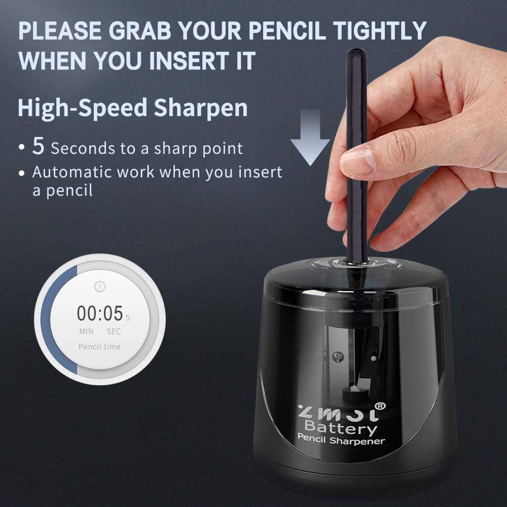 Detalle de ZMOL Electric Pencil Sharpener: Battery-Operated 6–8mm with 3 Blade Holders