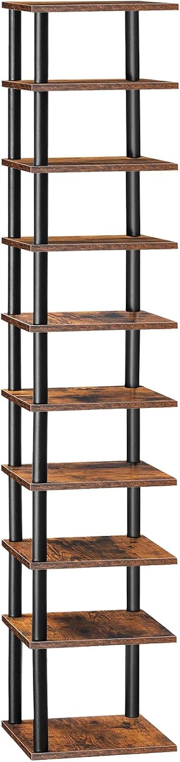 Detalle de HOOBRO scarpiera a 10 livelli EBF32XJ01, scaffale portascarpe e portaoggetti 28 x 28 x 173 cm in marrone vintage e nero