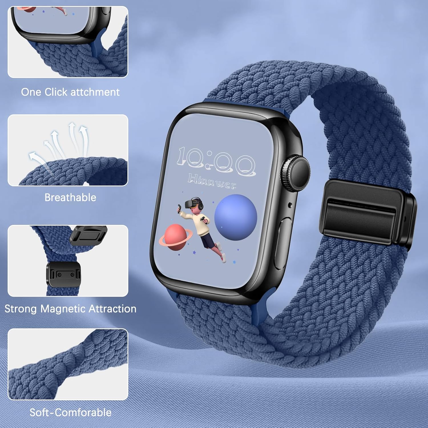 Thumbnail 1 de Hinnwer Nylon Magnetic Strap for Apple Watch 38–42mm (Midnight Blue)
