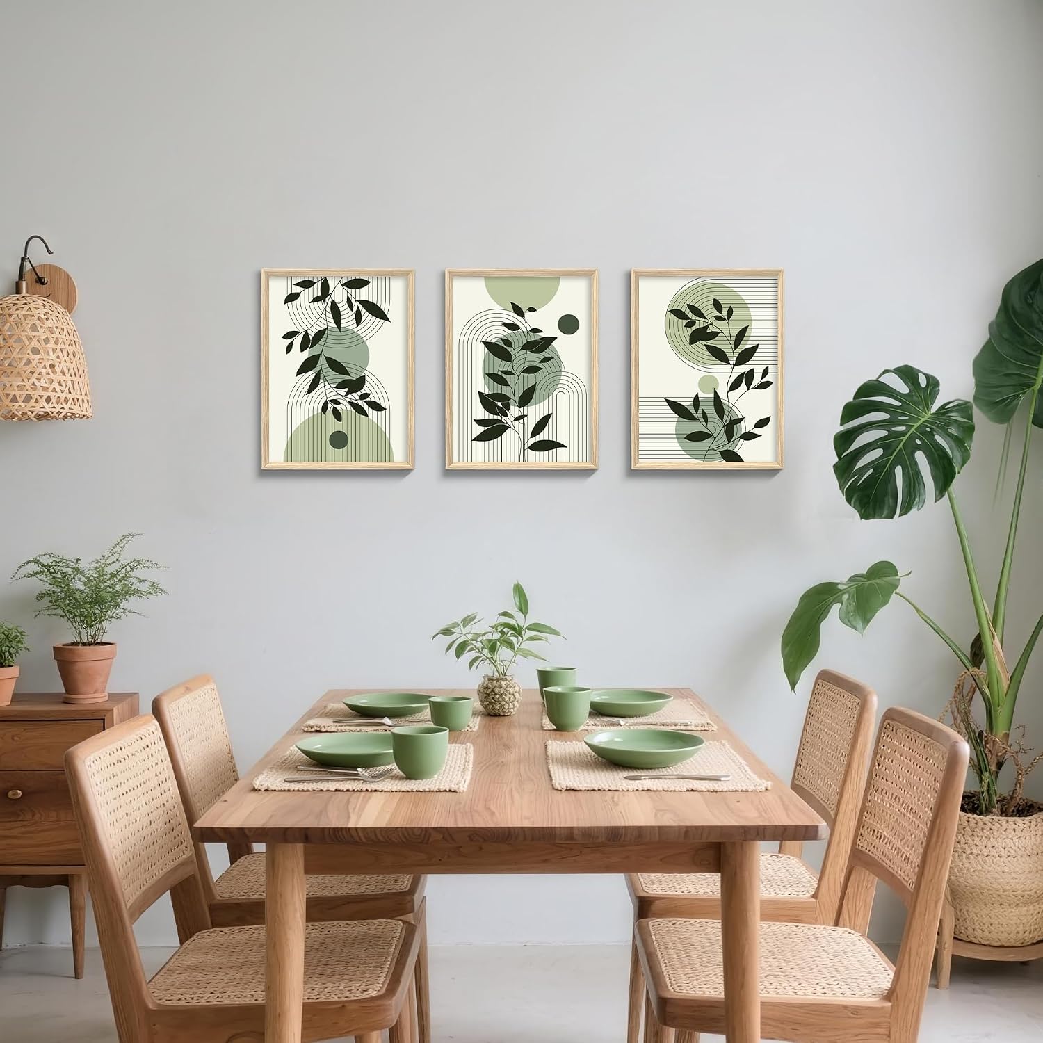 Thumbnail 2 de FajerminArt Boho Grün Blatt Leinwandbilder 3er Set