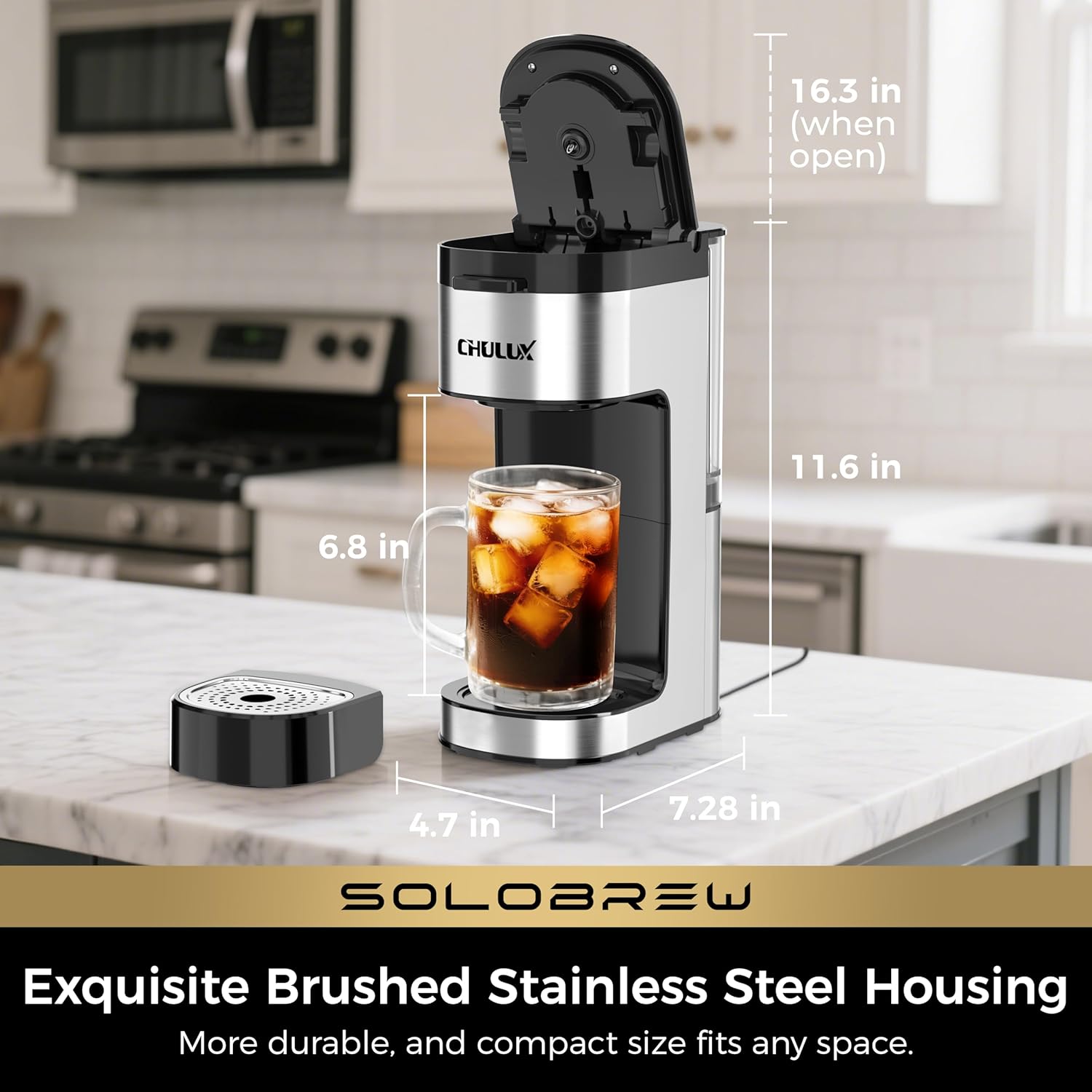Thumbnail 5 de CHULUX SoloBrew Single Serve Coffee Maker: 3 Brew Sizes, K Cup + Ground, 1000W, Removable 14oz Reservoir