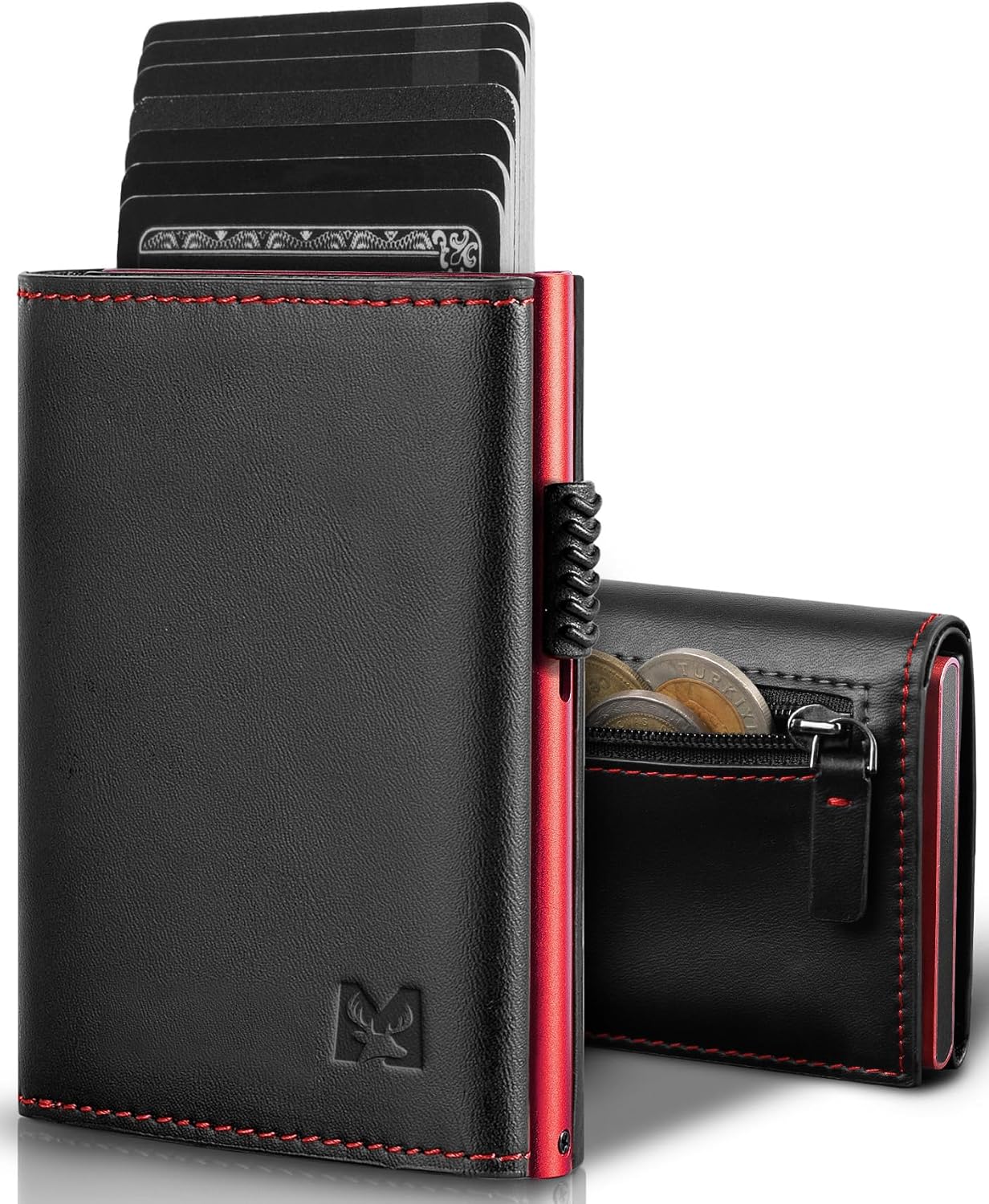 Detalle de MYSHION Pop Up Wallet for Men (Black/Red) with Coin Pocket, ID Window & RFID Blocking