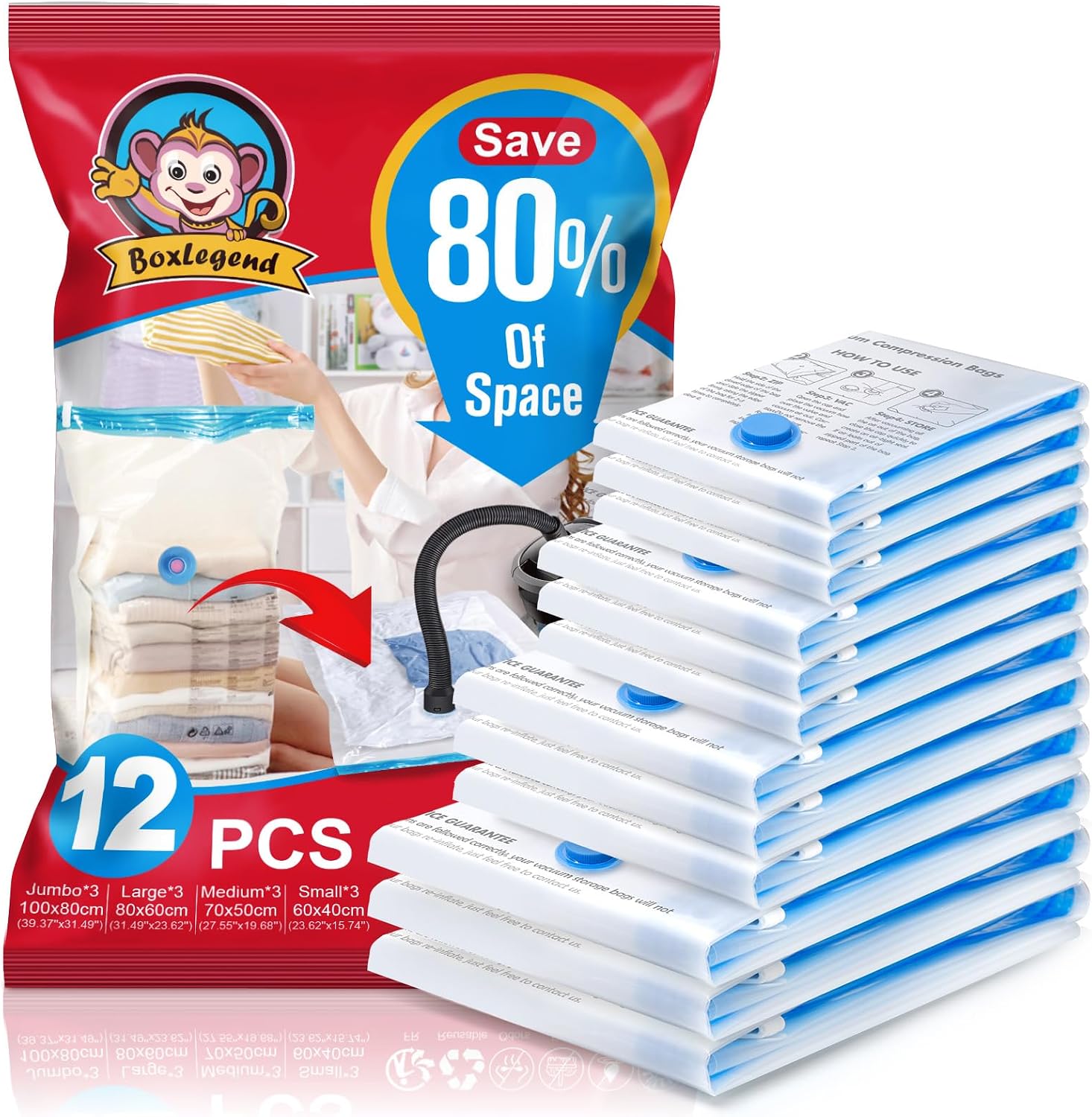 Detalle de BoxLegend Vacuum Storage Bags vacuümzakken, 12 stuks, 100 micron