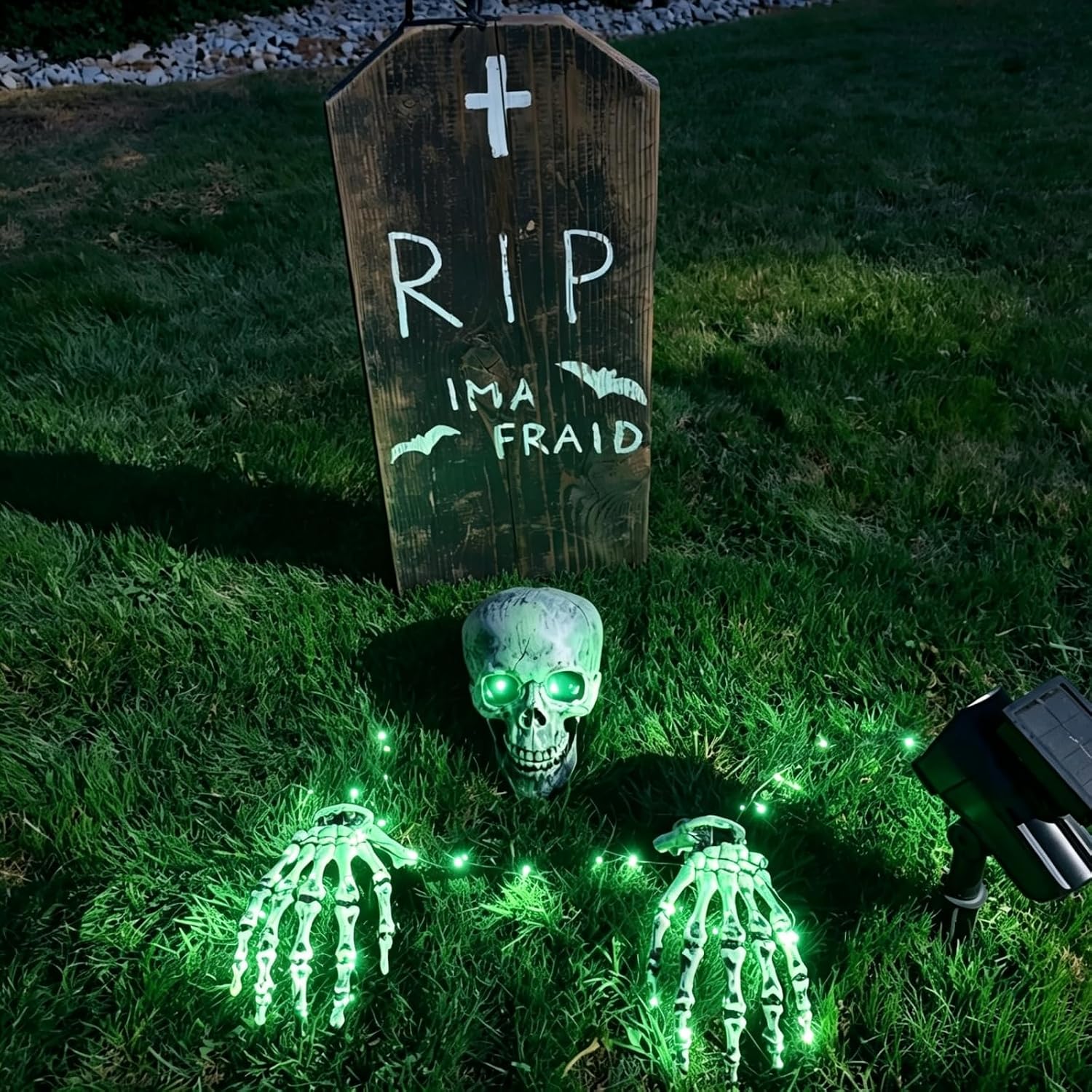 Detalle de Jkwiwe KLT-ZSQ Halloween Skeleton Stakes with 100 Green Lights