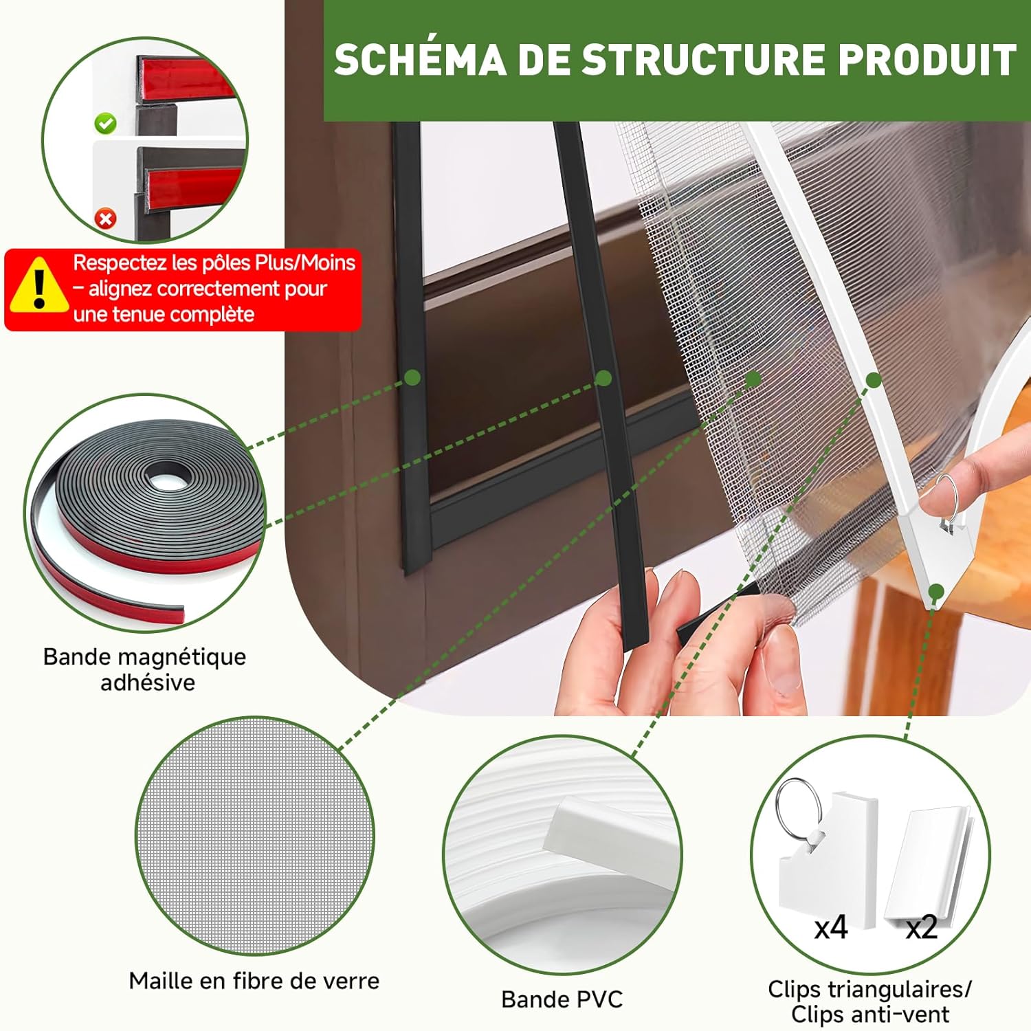 Thumbnail 6 de MLEJU Moustiquaire Fenêtre Magnétique — Fixation sans perçage, cadre détachable et tissu en fibre de verre jusqu’à 130 × 150 cm