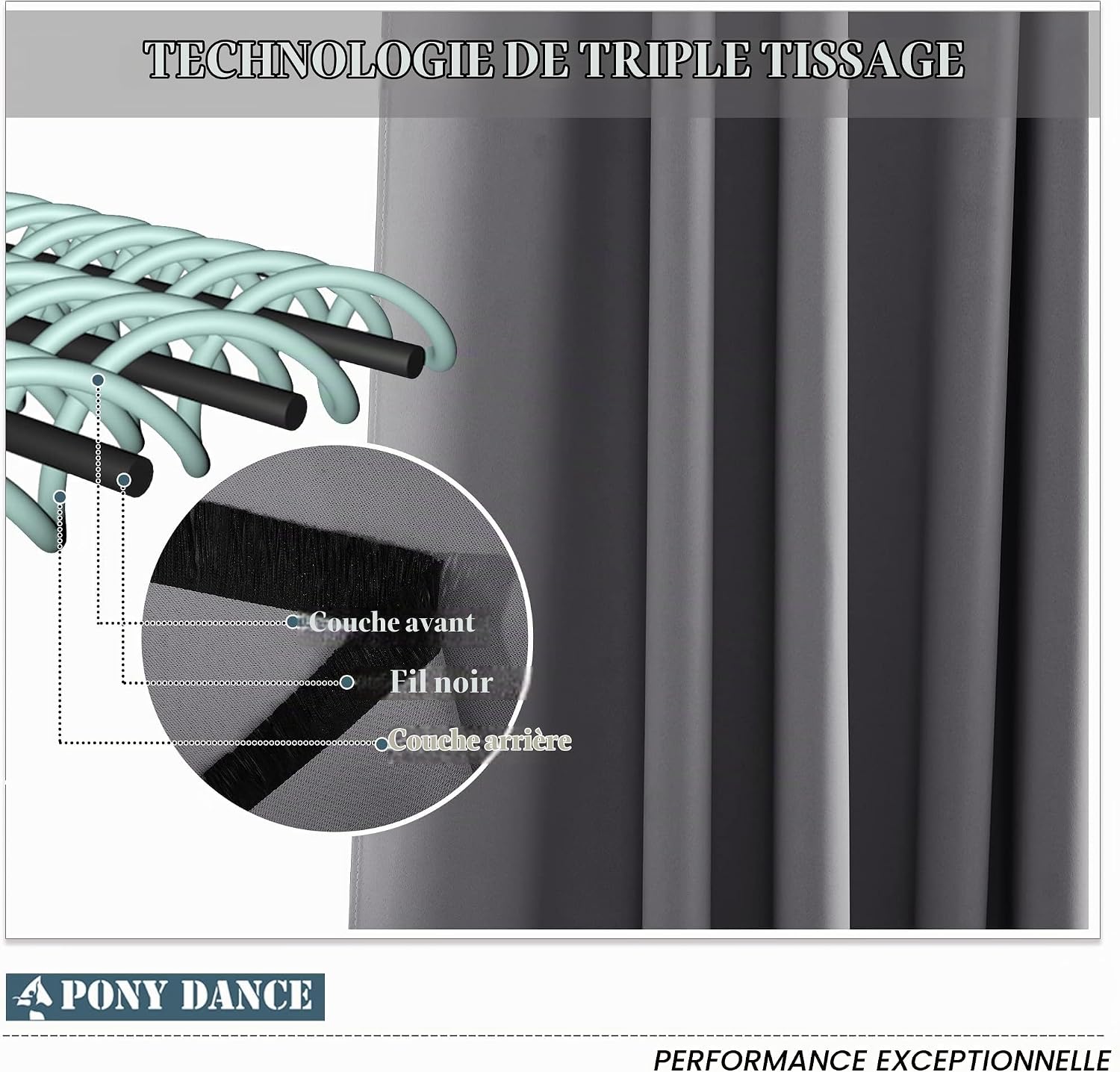 Detalle 1 de PONY DANCE RYBEUPPBLK verduisterende thermische gordijnen, grijs, 2 panelen