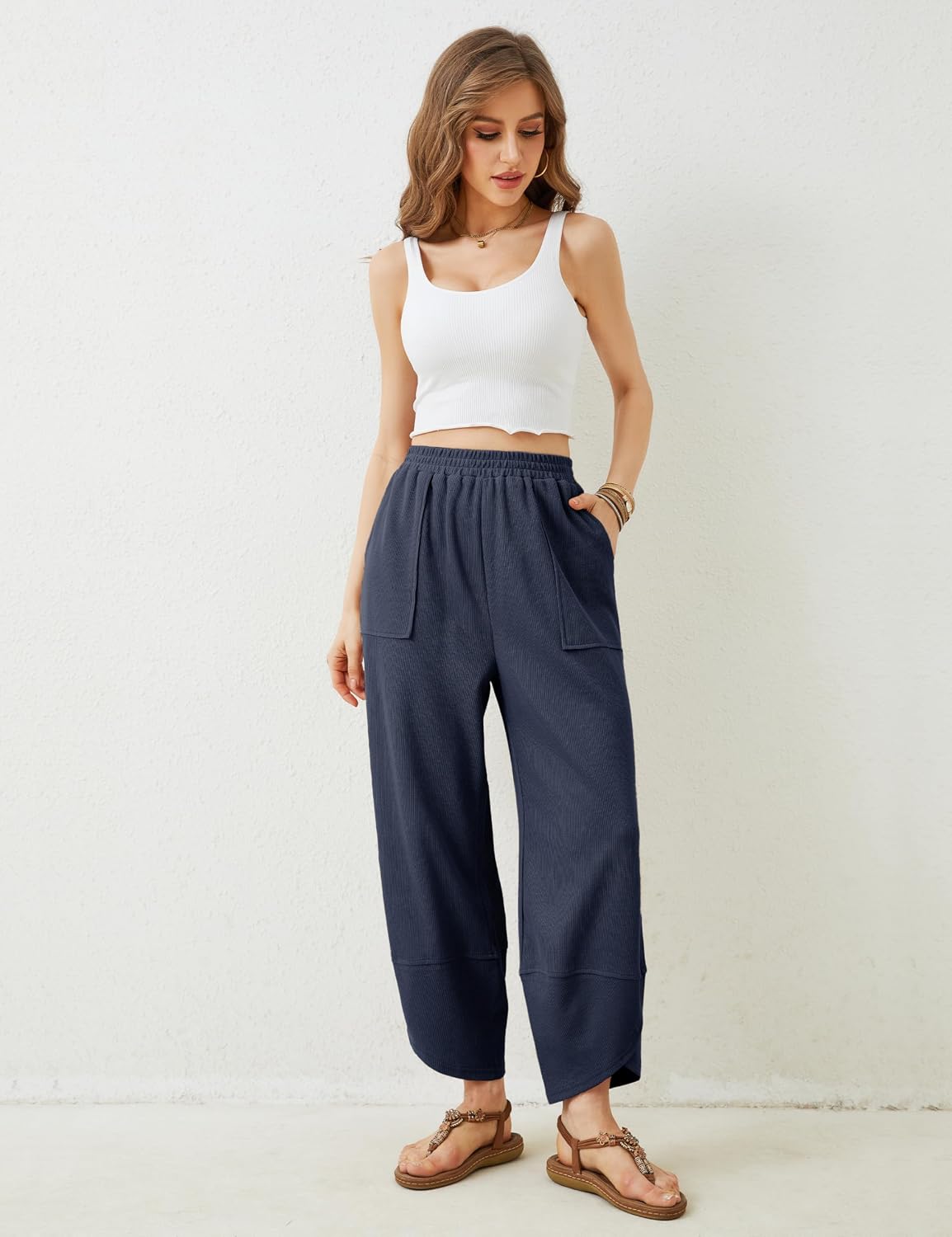Detalle de Xiaoxuemeng Women's Baggy Wide Leg Palazzo Pants with Pockets