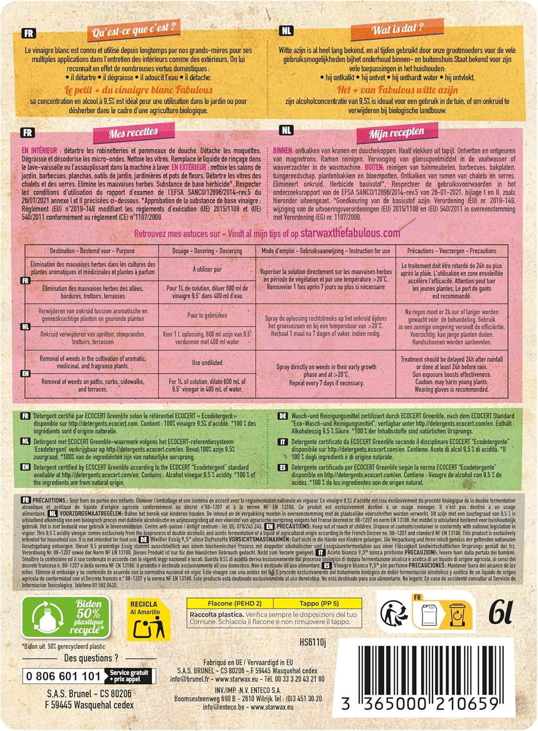 Thumbnail 6 de STARWAX THE FABULOUS Vinaigre Blanc Ménager 9,5° – 6 L | Multi-usage et 100% naturel