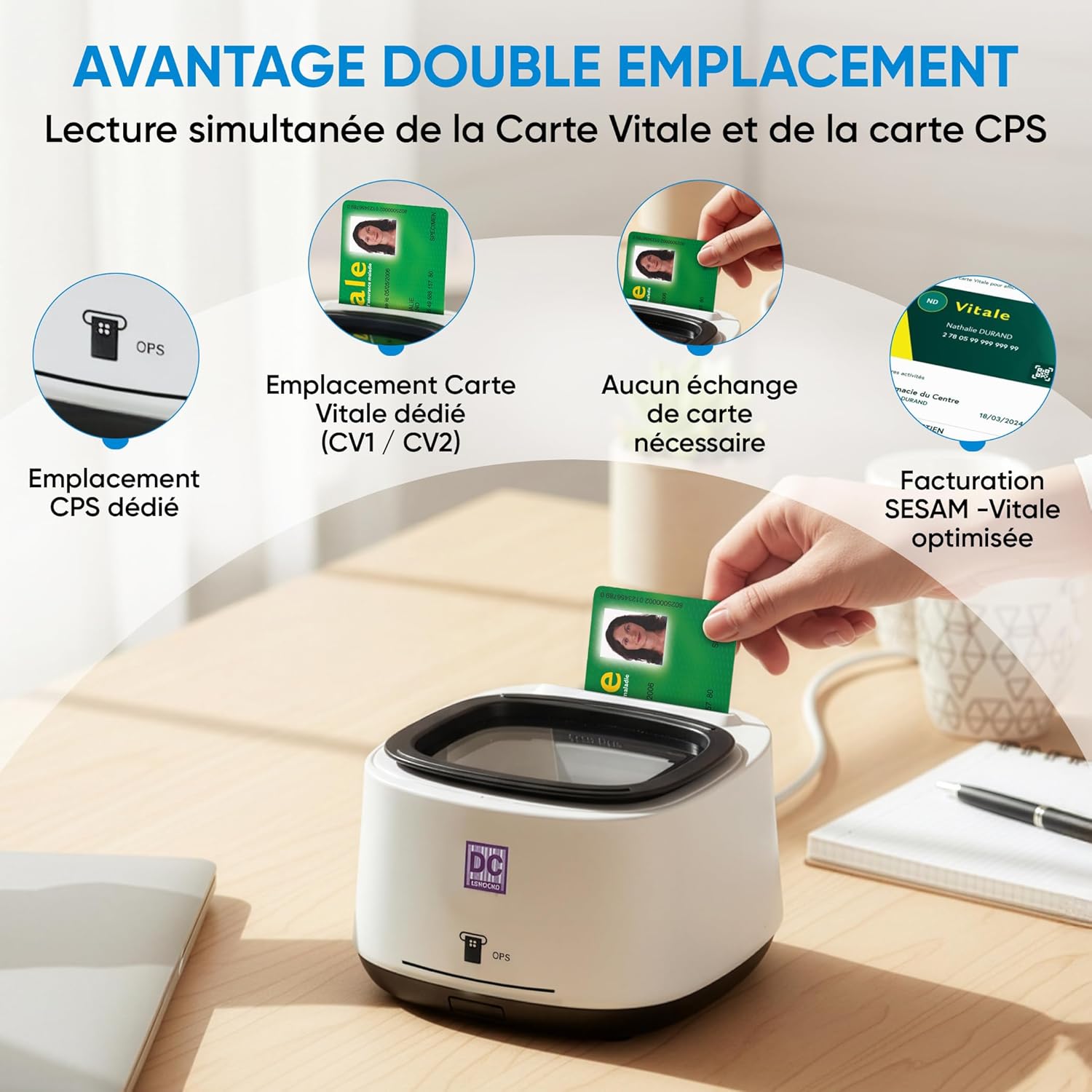 Thumbnail 4 de Lecteur 4 en 1 QR Code & NFC DC300 Pro (2 fentes Carte Vitale et CPS) – connexion USB plug and play