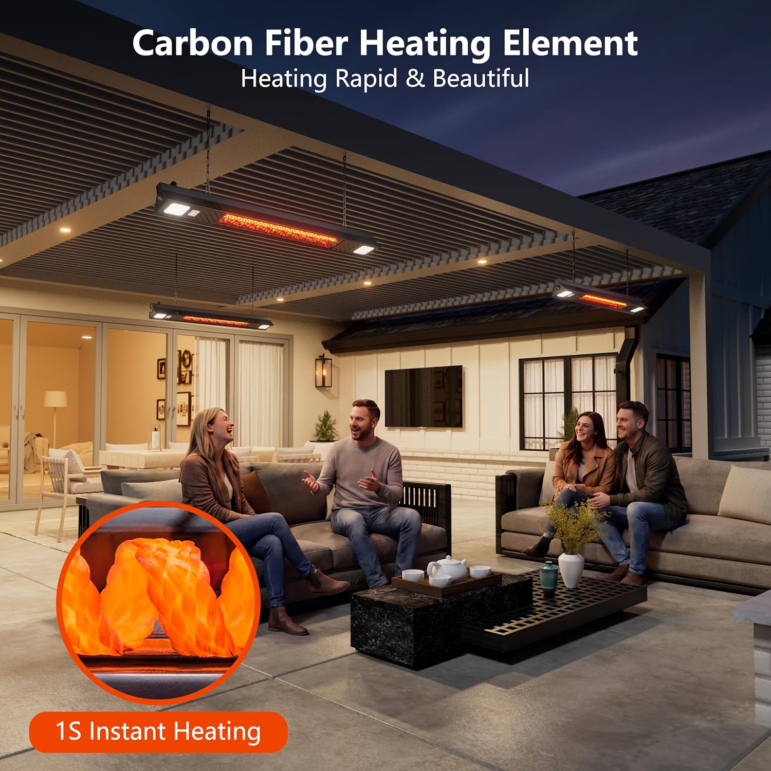 Detalle 2 de Sundate P06-GLW15B Hanging Infrared Patio Heater, 1500W with Wi-Fi and Light