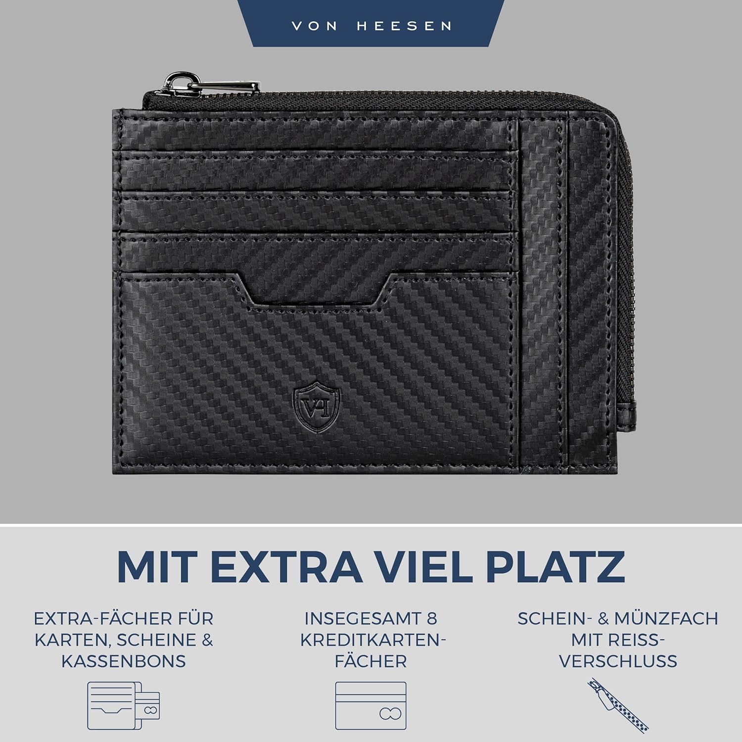 Thumbnail 4 de VON HEESEN Leder Kartenetui Geldbörse „Schwarz Carbon“ für Herren & Damen