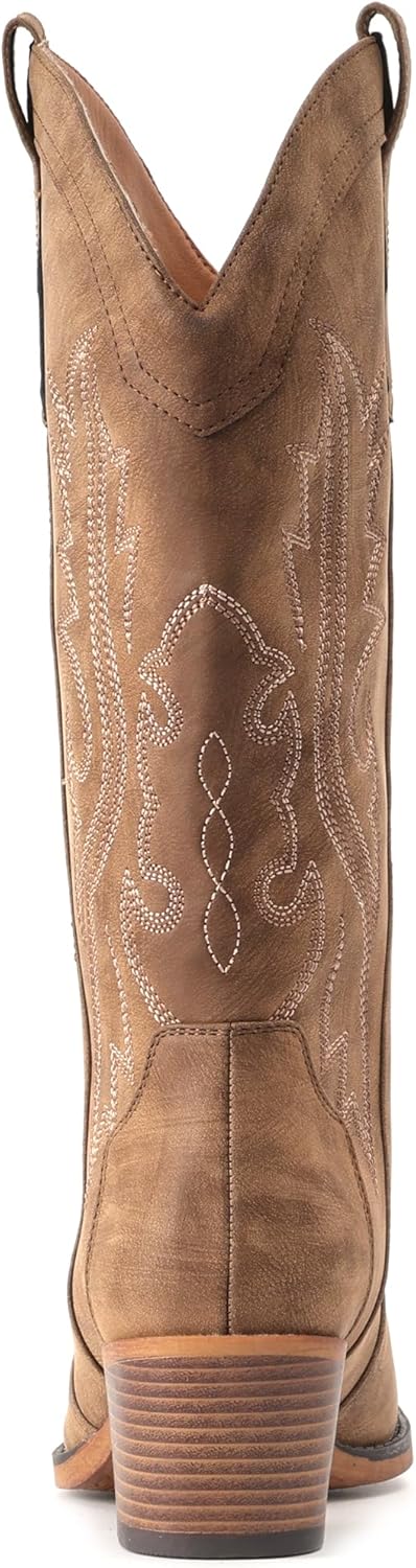 Detalle de IUV Women's Cowboy Boots with Chunky Heel and Snip Toe — Handcrafted Western Cowgirl Boots for Low Instep