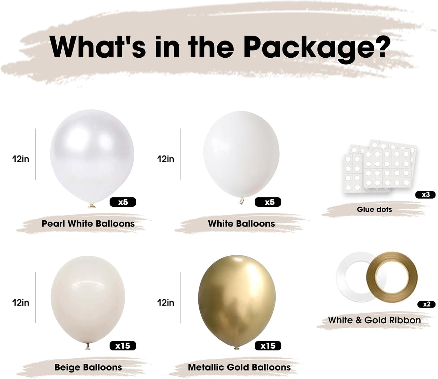 Detalle de Gold White Beige Balloons Set – 12-Inch Neutral Boho Latex Balloons (40-pack) for Weddings and Celebrations