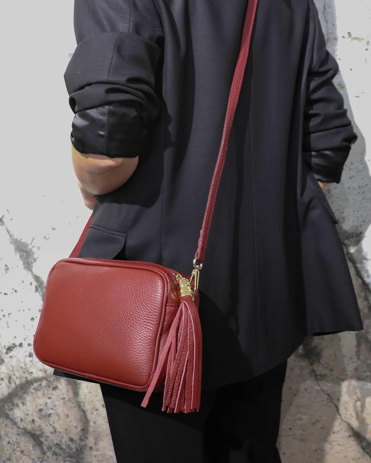 Detalle de SH Leder Chiara G209 – Borsa a tracolla in vera pelle con chiusura lampo, 21 x 15 cm
