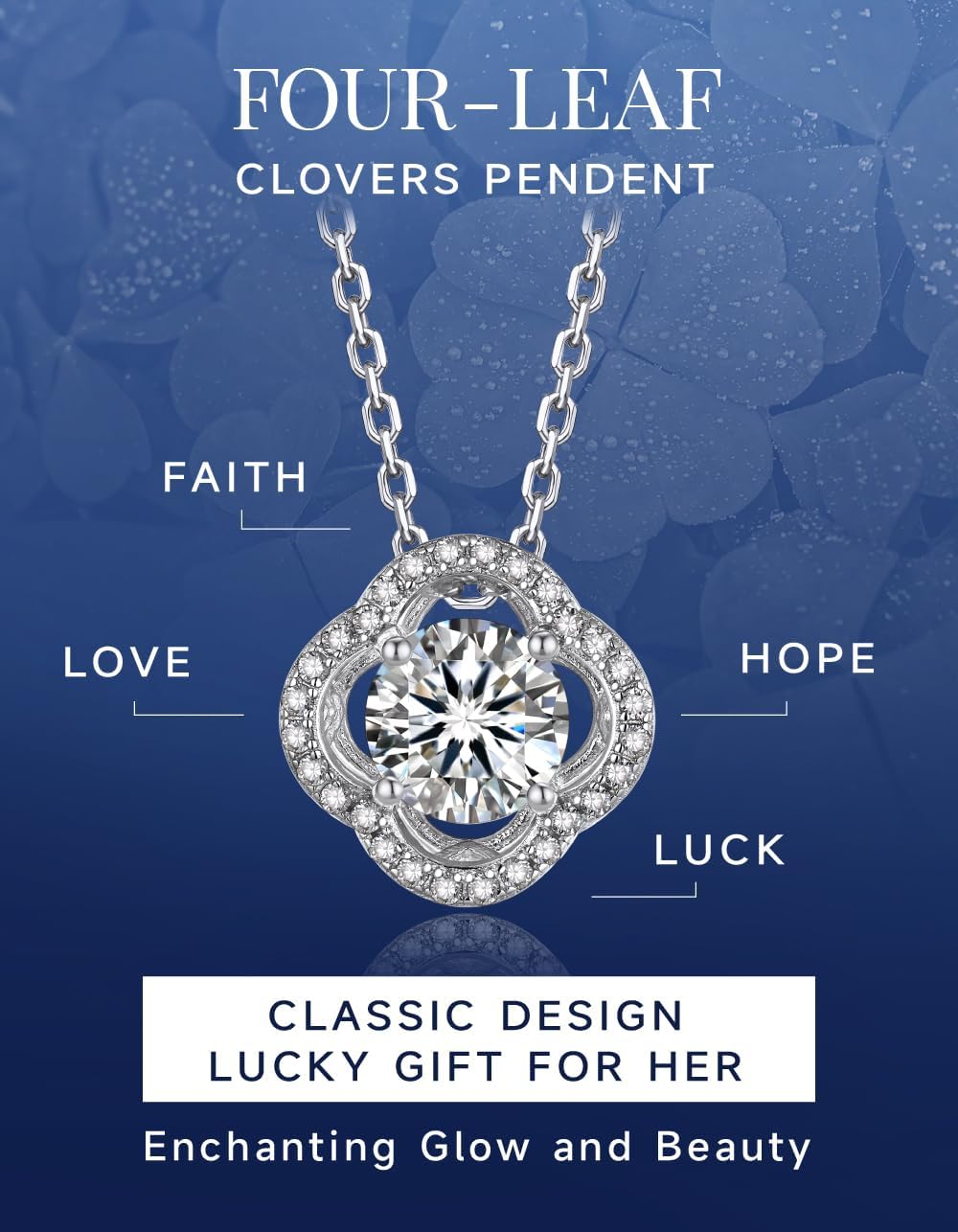 Thumbnail 3 de MomentWish Silberkette Damen 925 – Kleeblatt Anhänger mit 1 Karat Moissanite, Geschenkbox