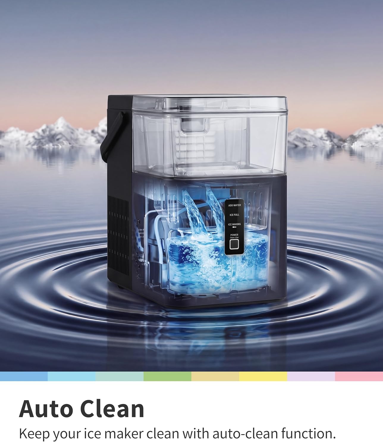 Detalle de COMFEE’ CERI33NB0ABB Countertop Nugget Ice Maker, Self-Cleaning, 33 lb Output