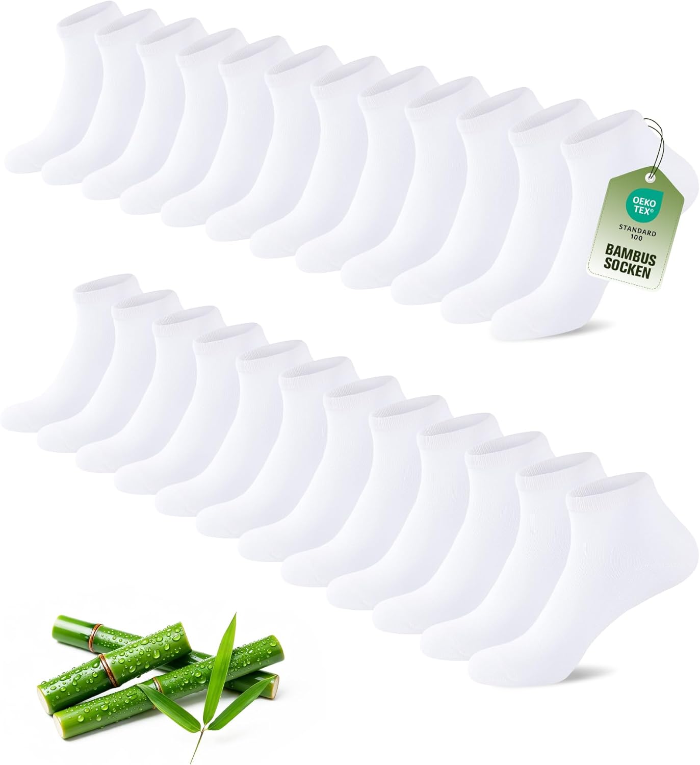 Detalle de SukModen 12/24 Paar Sneaker Socken aus Bambus (unisex) – anti-geruch, atmungsaktiv, kurz