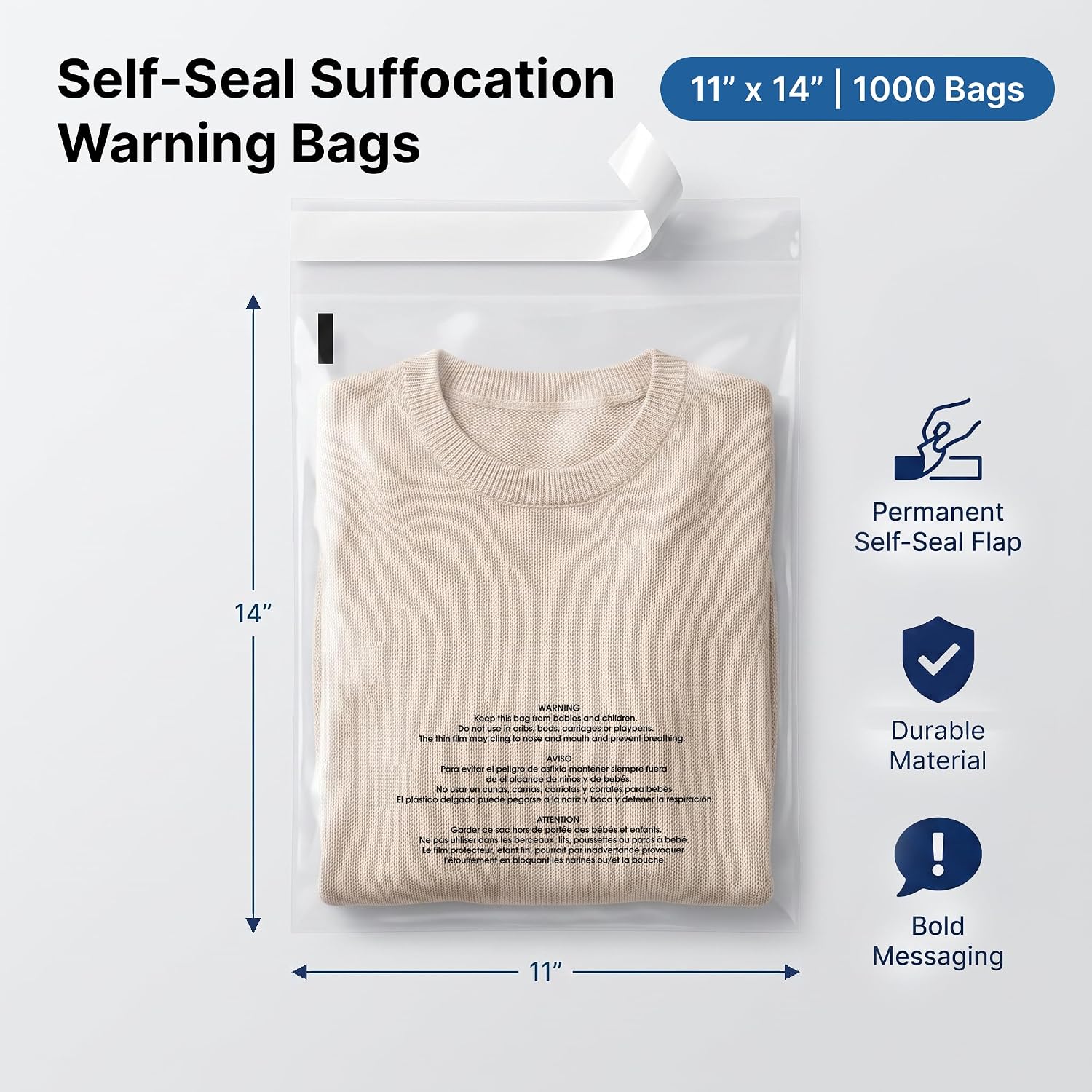 Thumbnail 1 de Spartan Industrial SFW-Bag-1114 Clear Poly Bags, 11 x 14 in, Self-Seal