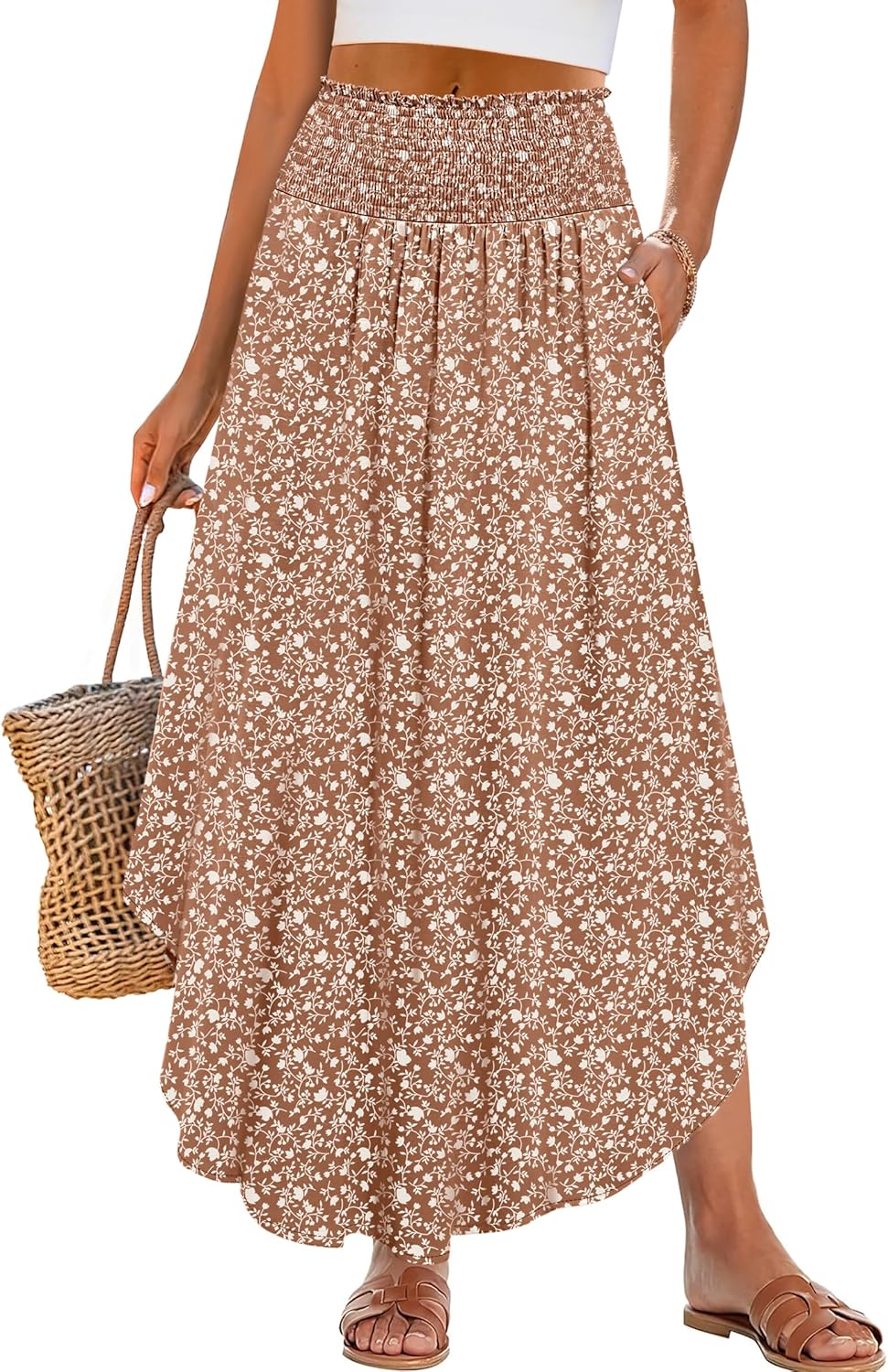 Detalle de ANRABESS Women's Maxi Skirt: Boho Floral, High-Waisted, Pockets, Flowy Summer Style