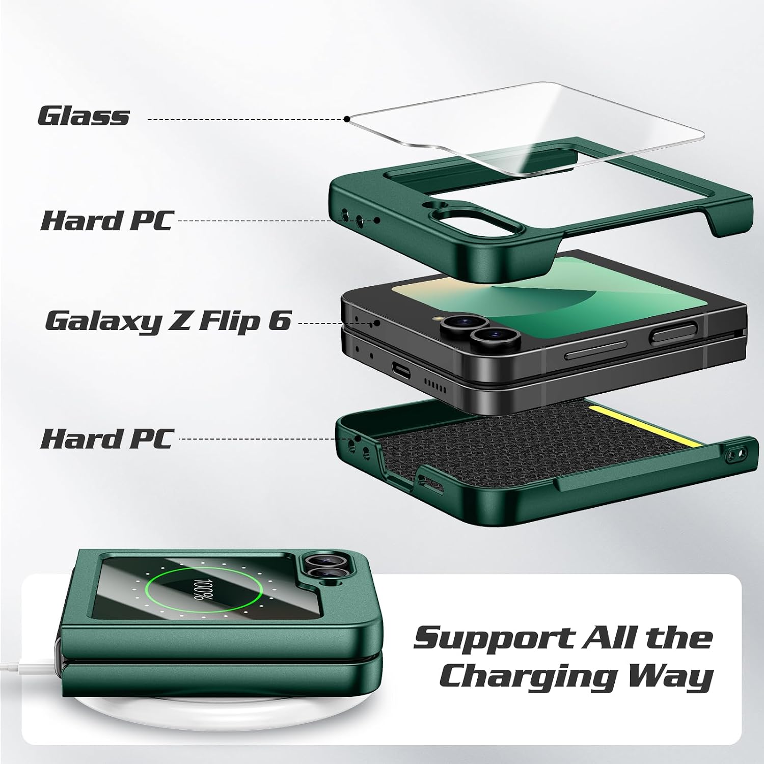Detalle 2 de Doeshine Ultra Slim Case with Built-in Screen Protector for Samsung Galaxy Z Flip 7 FE / Z Flip 6