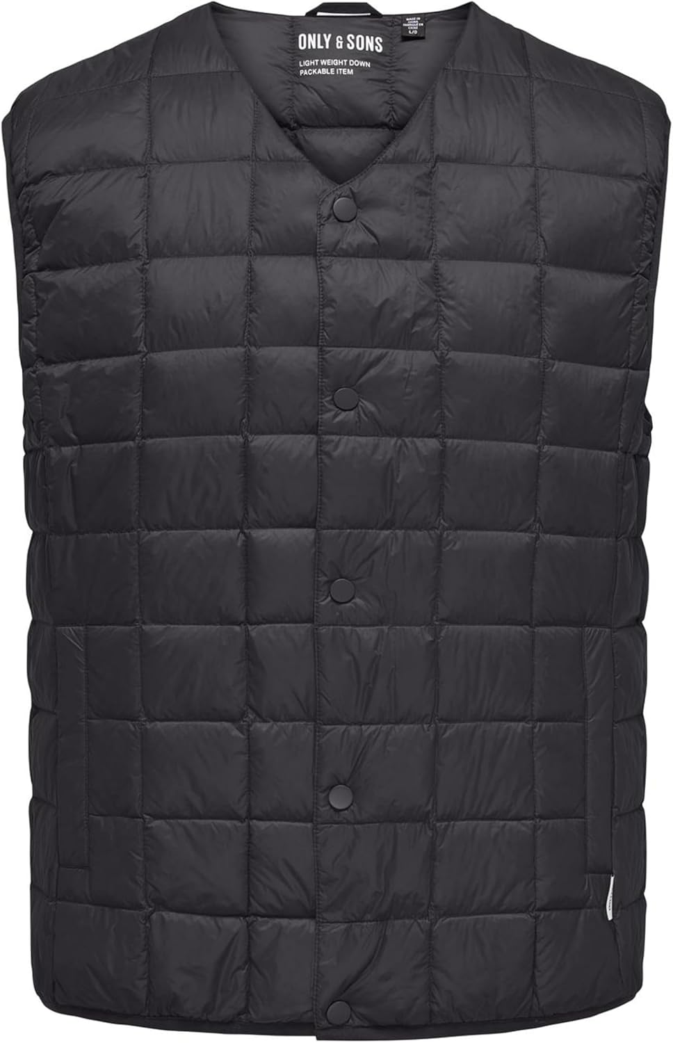 Detalle 2 de Only & Sons Onsgavin Life Light Quilted Snap Vest – Herren-Weste mit V-Ausschnitt