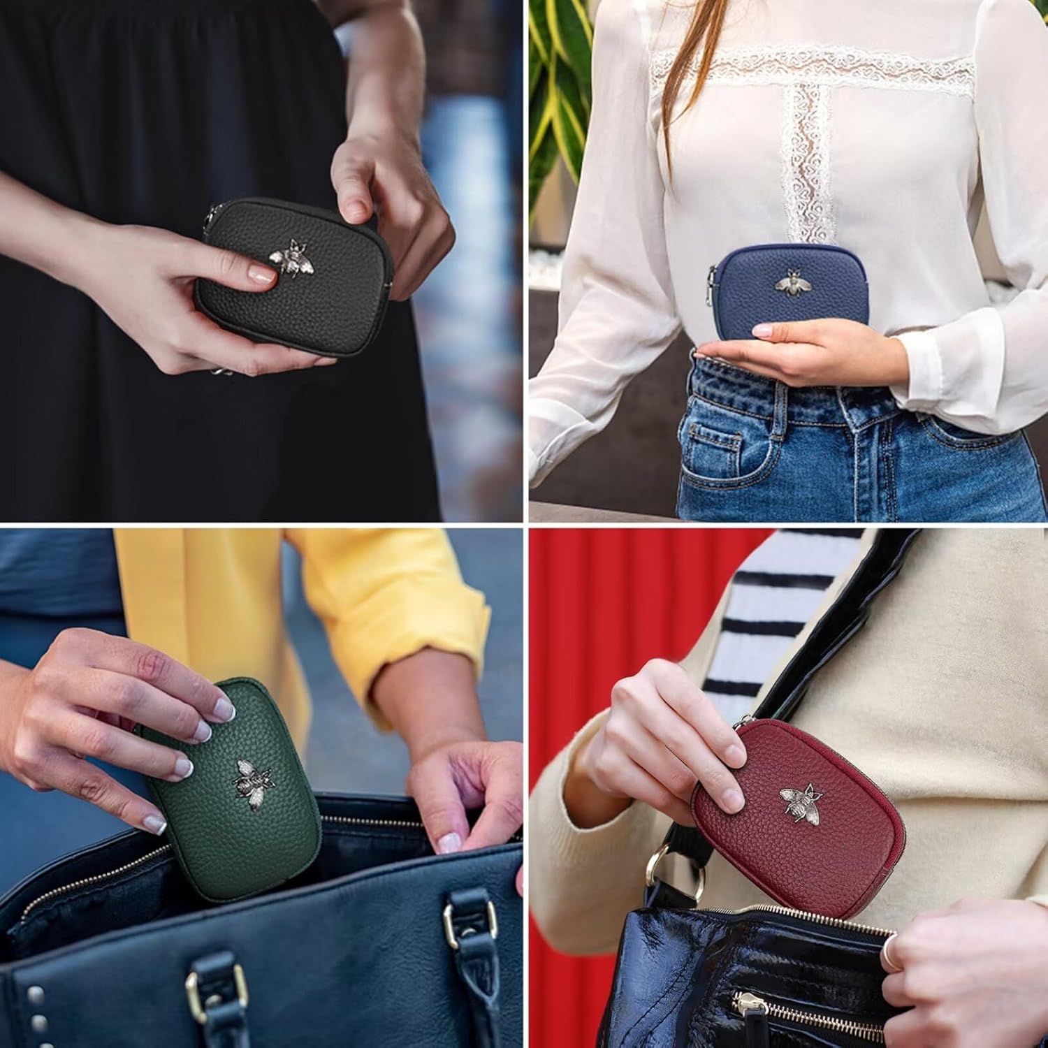 Thumbnail 5 de MAVHVAM Ladies Genuine Leather Small Purse: Compact Orange Double‑Zip Coin Wallet