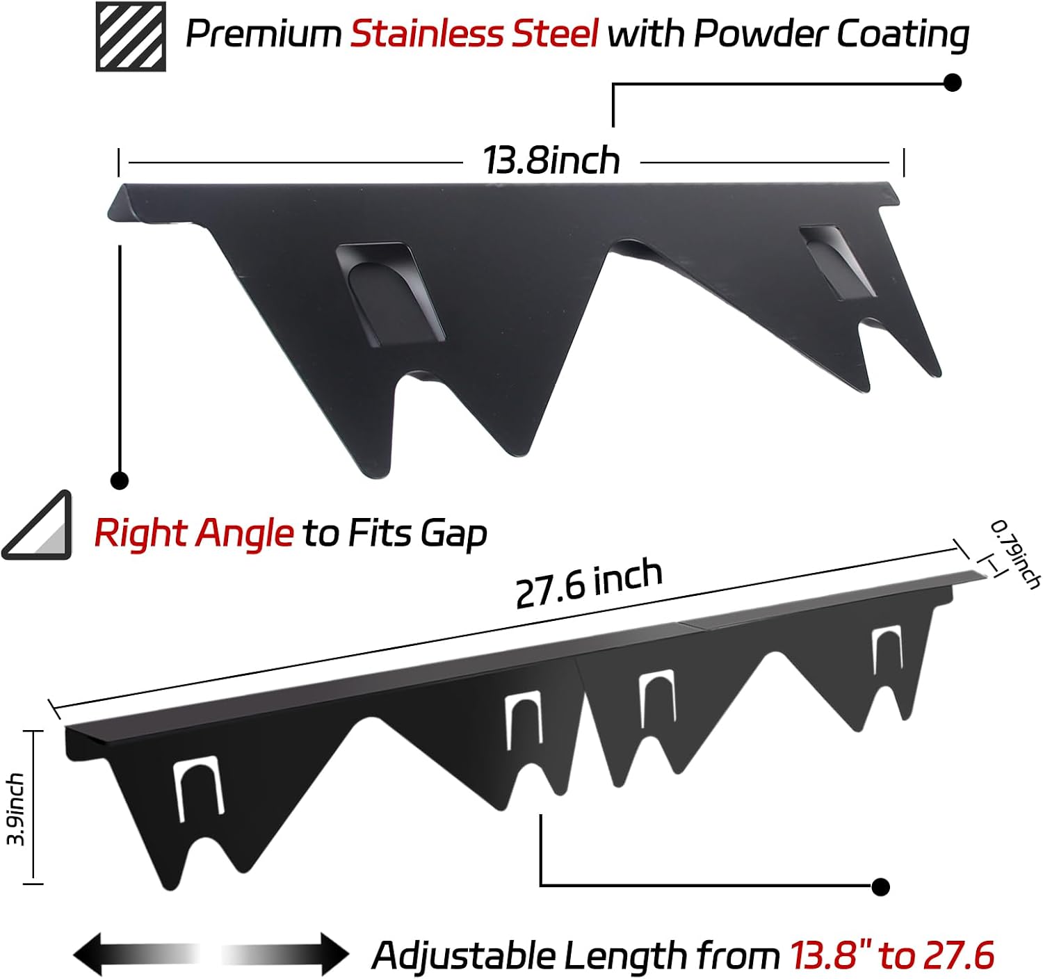 Detalle de ACPULSE SGC-MAIN-01 Stainless Steel Stove Gap Covers, Adjustable 13.8–27.6 in, 2-Pack