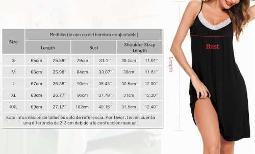 Detalle 2 de Lovasy Camisón de Mujer Verano con Encaje y Tirantes Ajustables (Blanco-Negro, M)