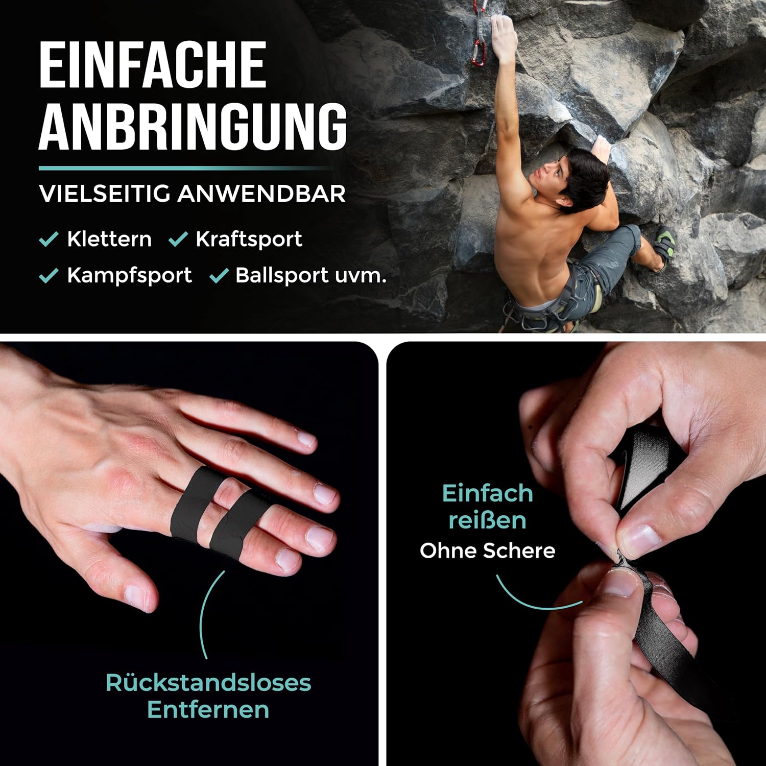 Thumbnail 5 de PULLUP & DIP Fingertape extra stark – 3 Rollen (30 m) Finger Tape für Klettern, BJJ, Handball & Torwarttraining