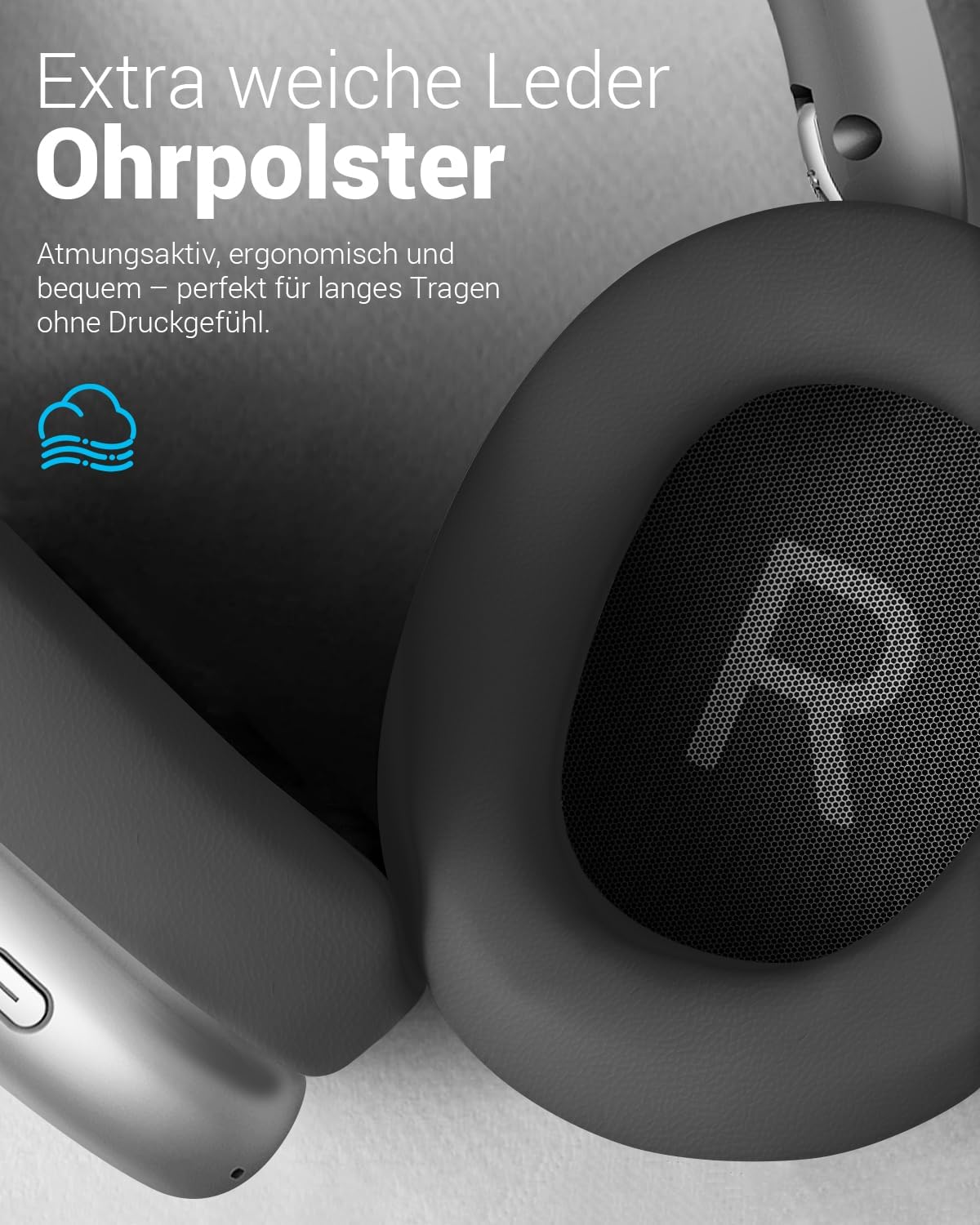 Detalle 2 de Wentronic Y01 Noise-Cancelling-Kopfhörer – Kabellose Over‑Ear, Bluetooth 5.3, 48h Akku, Grau