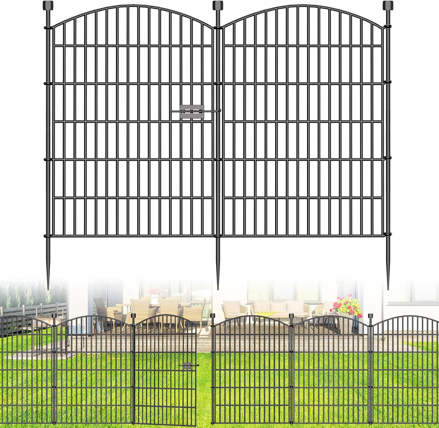 Detalle 2 de 10-Panel Decorative Garden Fence with Gate (81.3 cm H x 7.2 m L) – No Dig Dog & Rabbit Barrier for Yard Borders