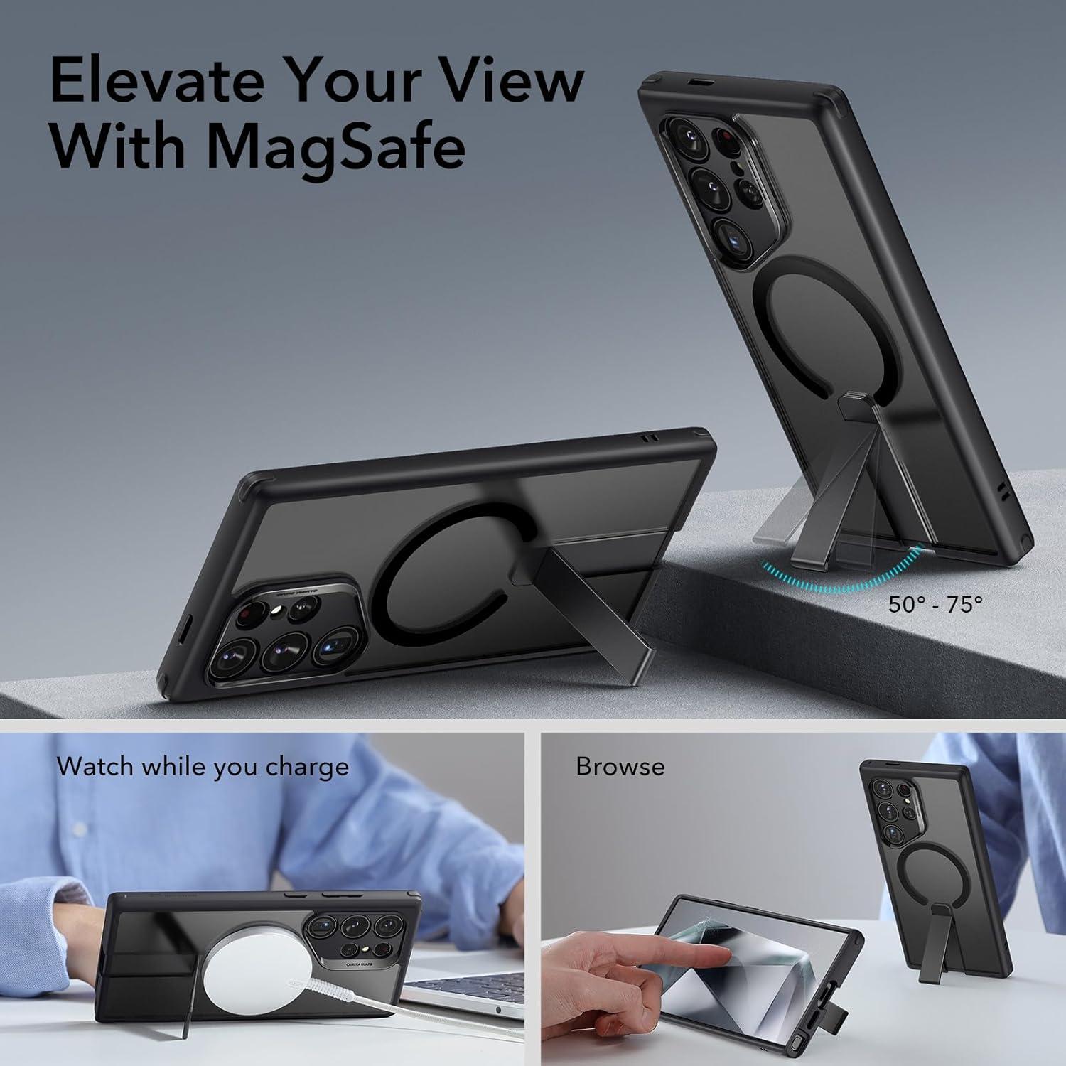 Thumbnail 1 de ESR Custodia con supporto per Samsung Galaxy S24 Ultra: tre modalità, MagSafe e protezione militare