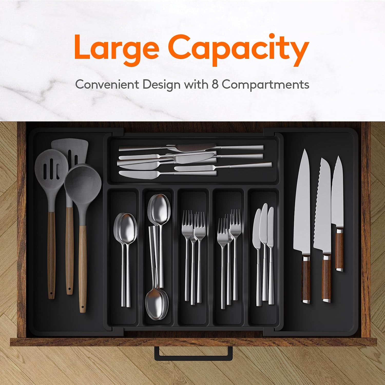 Detalle 2 de Lifewit Silverware Drawer Organizer, 13–22.4-Inch Adjustable Width