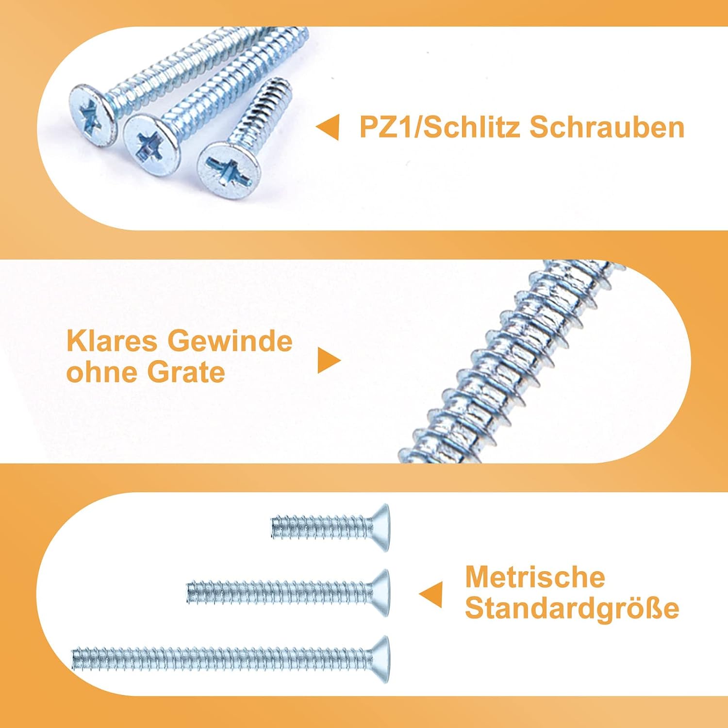 Thumbnail 4 de VIGRUE 305 Stück Geräteschrauben für Schalterdosen – 3,2 x 15/25/40 mm, verzinkte Stahl-Schrauben (PZ1/Schlitz)