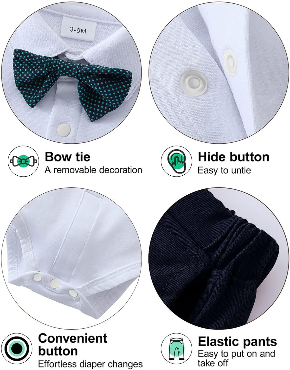 Thumbnail 3 de Amissz Baby Jungen Bekleidungsset als Gentleman-Anzug mit Hemd, Hose, Weste und Fliege (3–24 Monate)