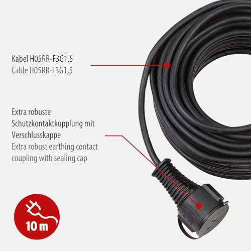 Detalle 2 de Brennenstuhl Qualitäts-Gummi-Verlängerungskabel 10 m, IP44, H05RR-F 3G1,5