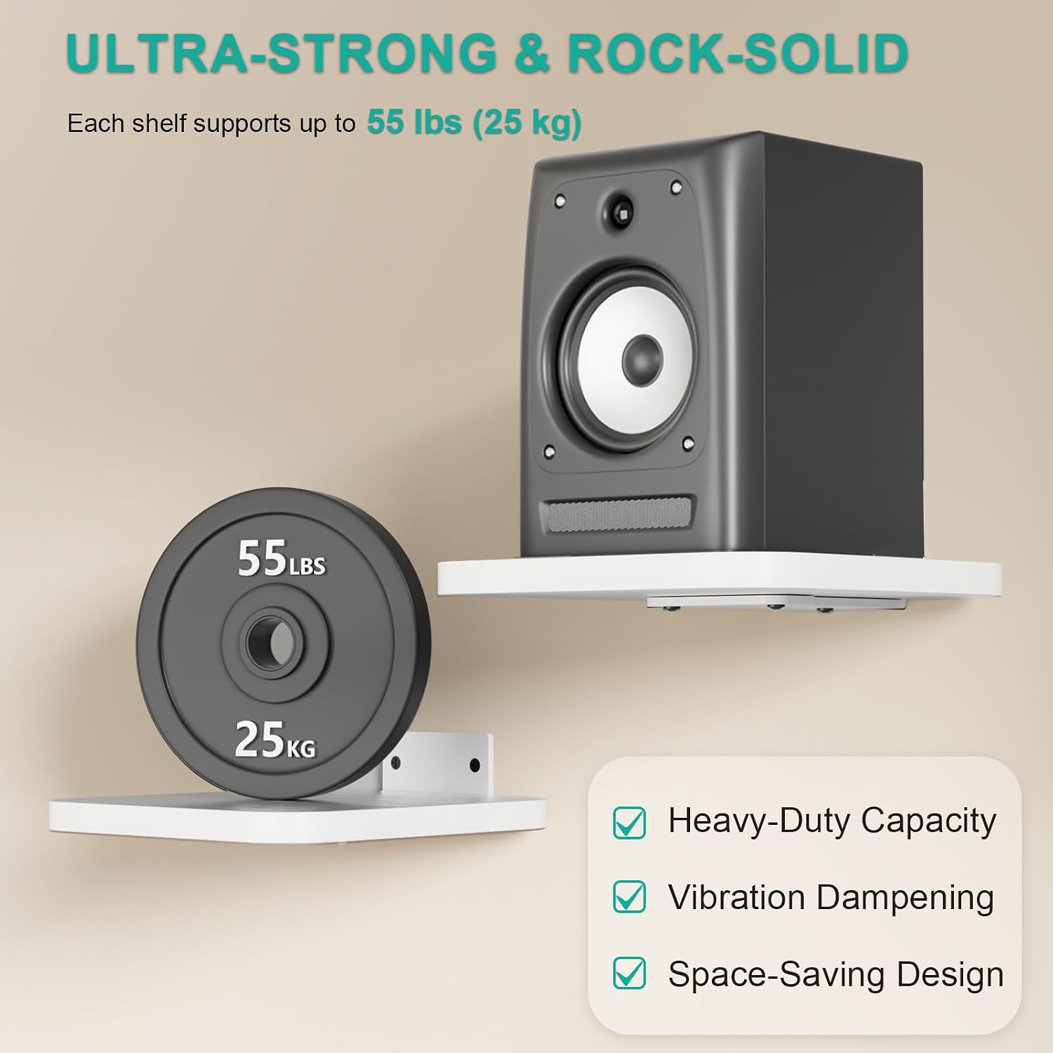 Thumbnail 2 de WALI SWM302W Speaker Wall Mount Pair: Heavy-Duty Floating Shelves for Surround Sound