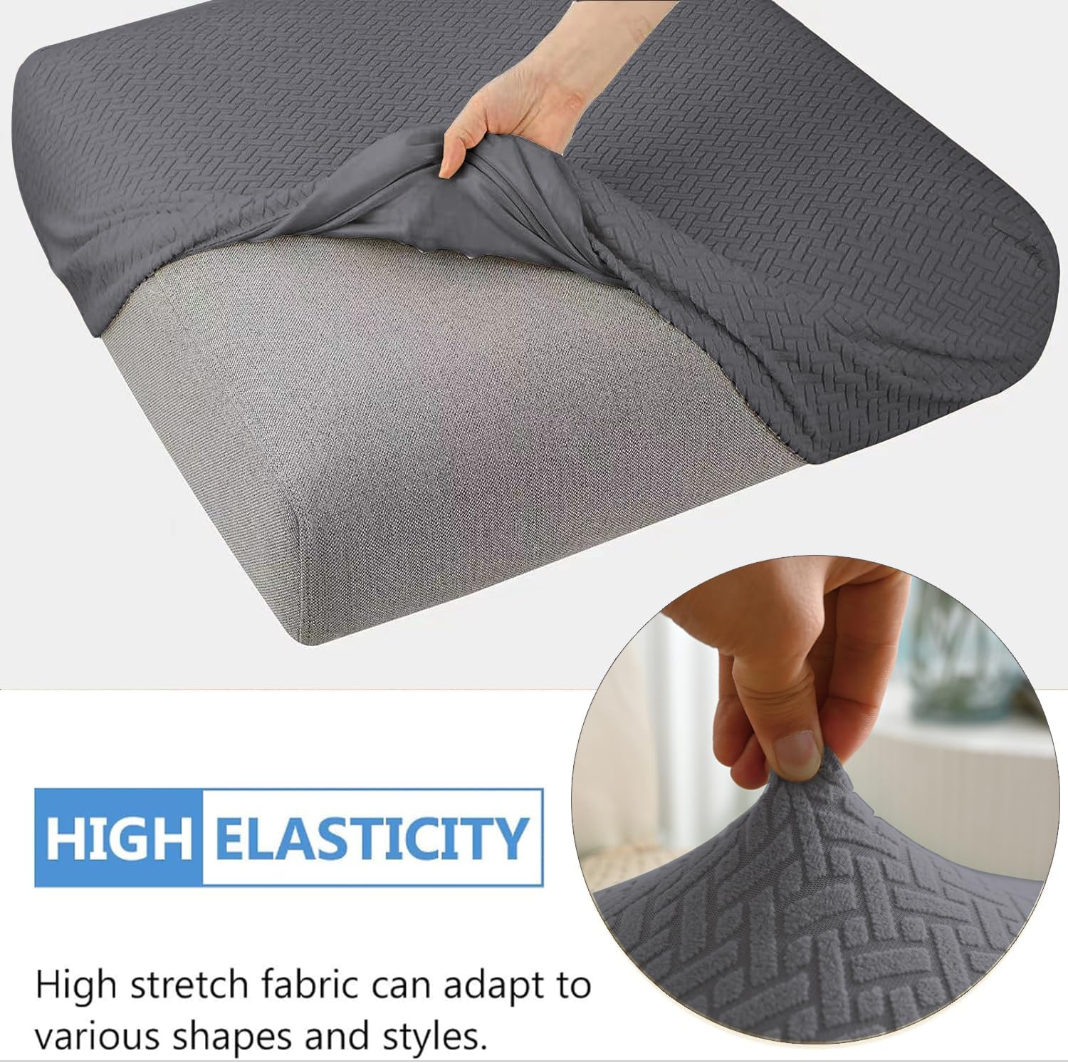 Thumbnail 6 de MIFXIN Patio Couch Cushion Covers, Stretch Fit, Dark Grey, 6-Piece
